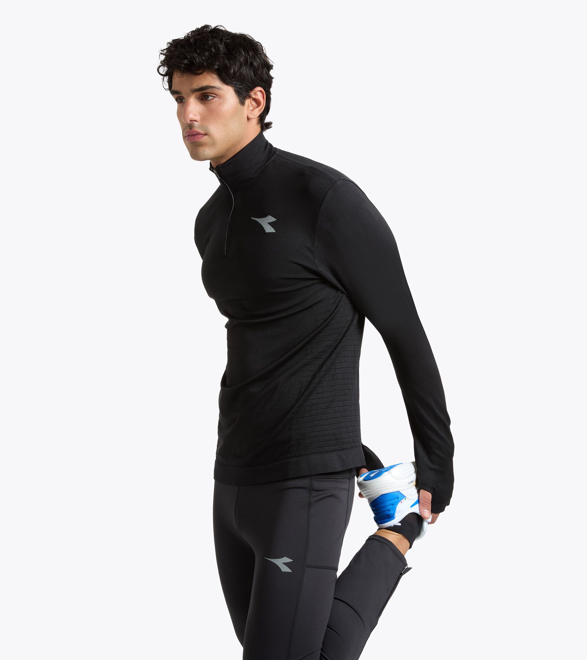 T-shirt technique thermor&eacute;gulateur &agrave; manches longues - Running STRATOUNO - Homme LS T-SHIRT 1/2 ZIP STRATOUNO NOIR - Diadora