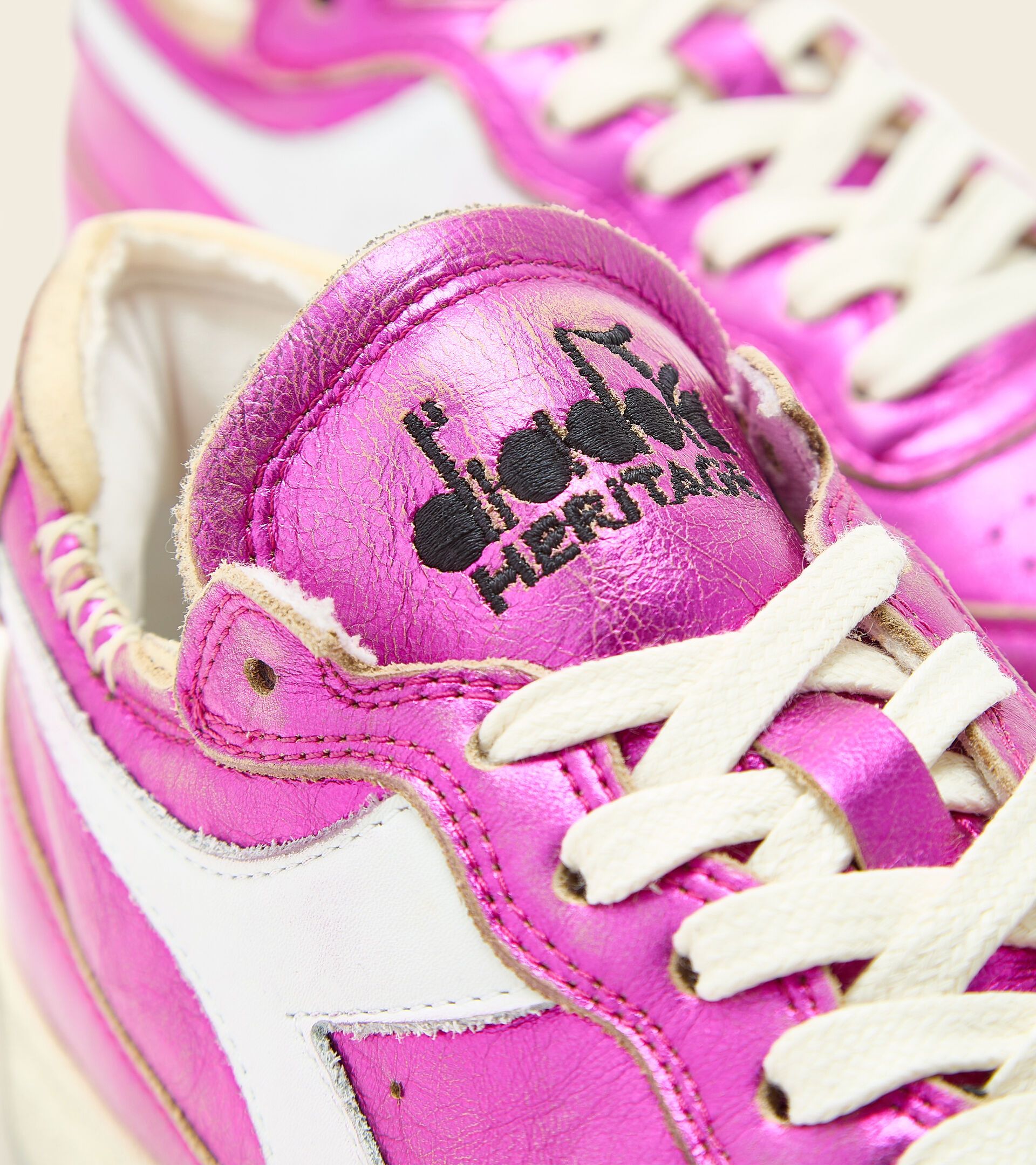 Heritage-Schuh - Damen MI BASKET ROW CUT SILVER USED W FUCHSIE ROT - Diadora