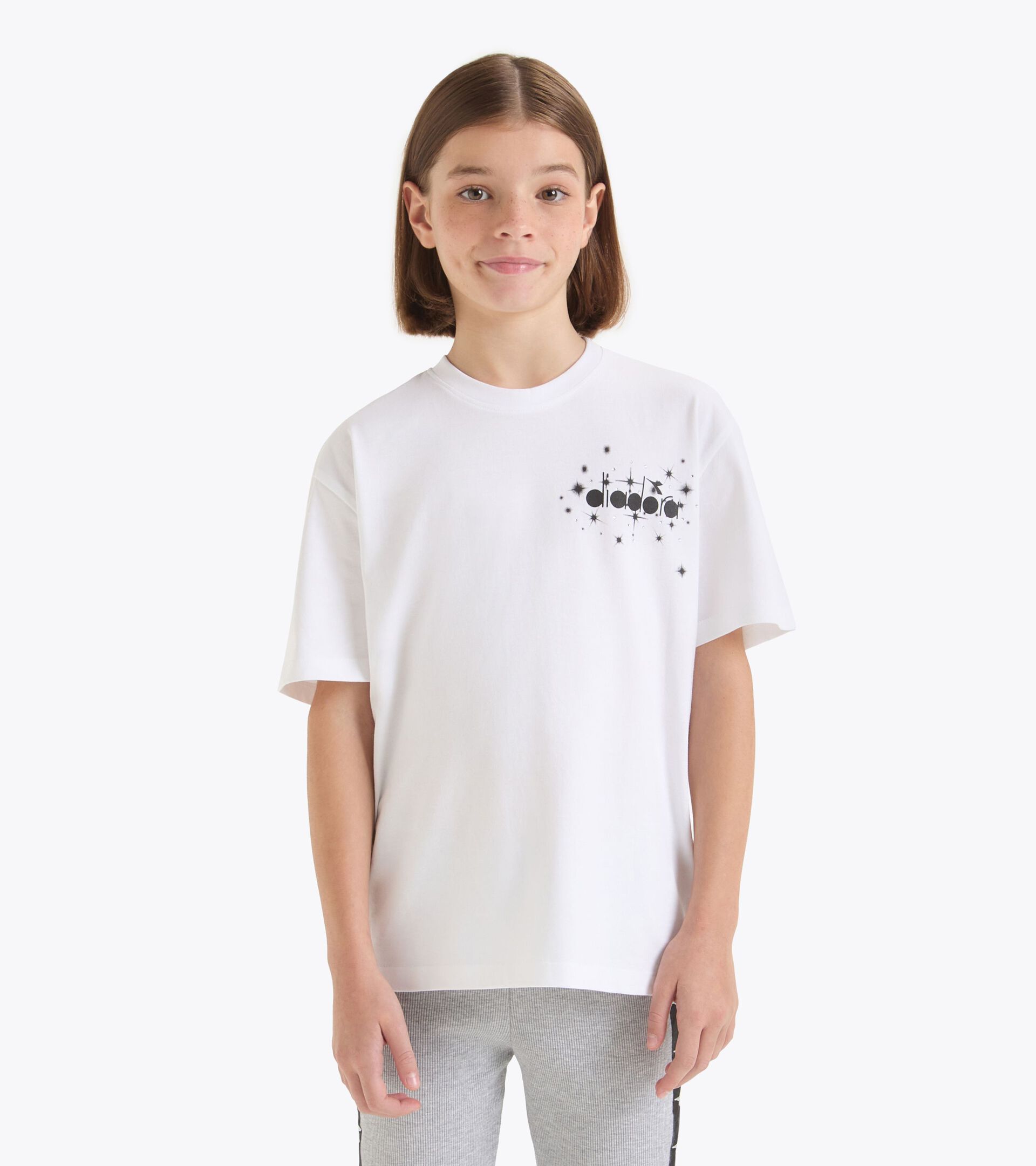 Cotton t-shirt - Girl JG.T-SHIRT SS FREGIO STARS OPTICAL WHITE - Diadora