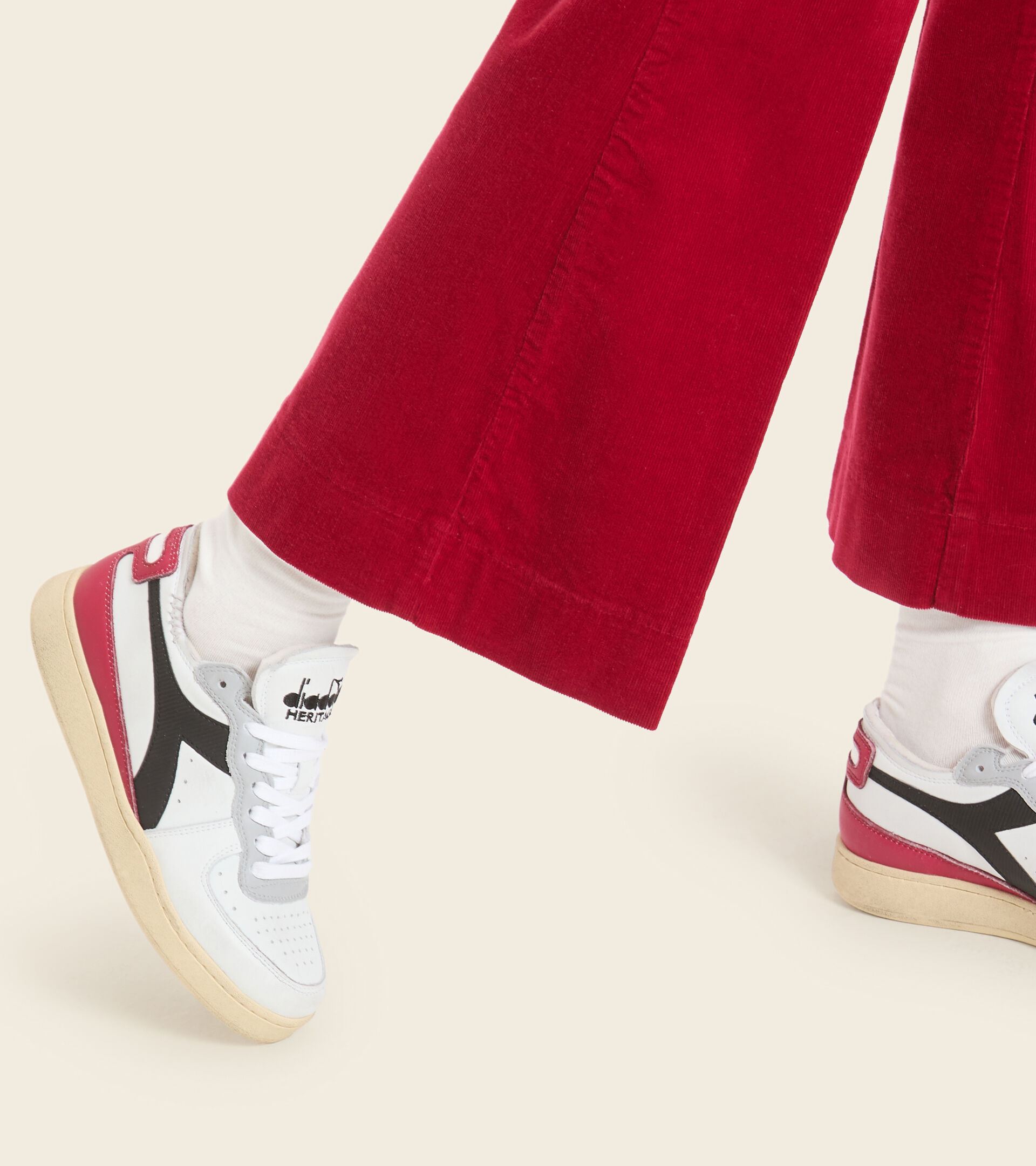Footwear Heritage UNISEX MI BASKET ROW CUT WHITE/GARNET/BLACK Diadora