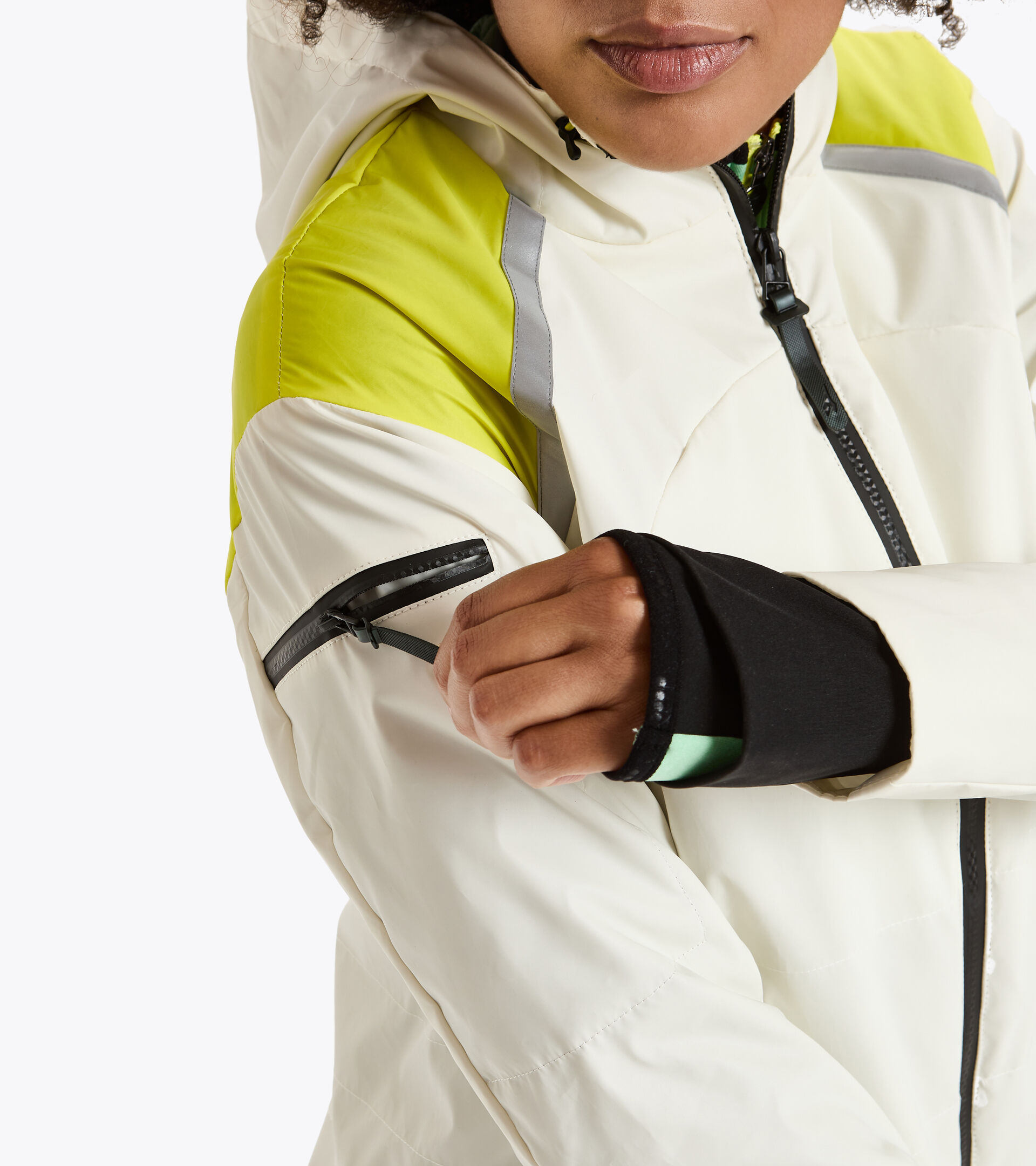 Reflektierende Laufjacke - Damen L. BRIGHT JACKET BE ONE MARSHMALLOW WEISS - Diadora