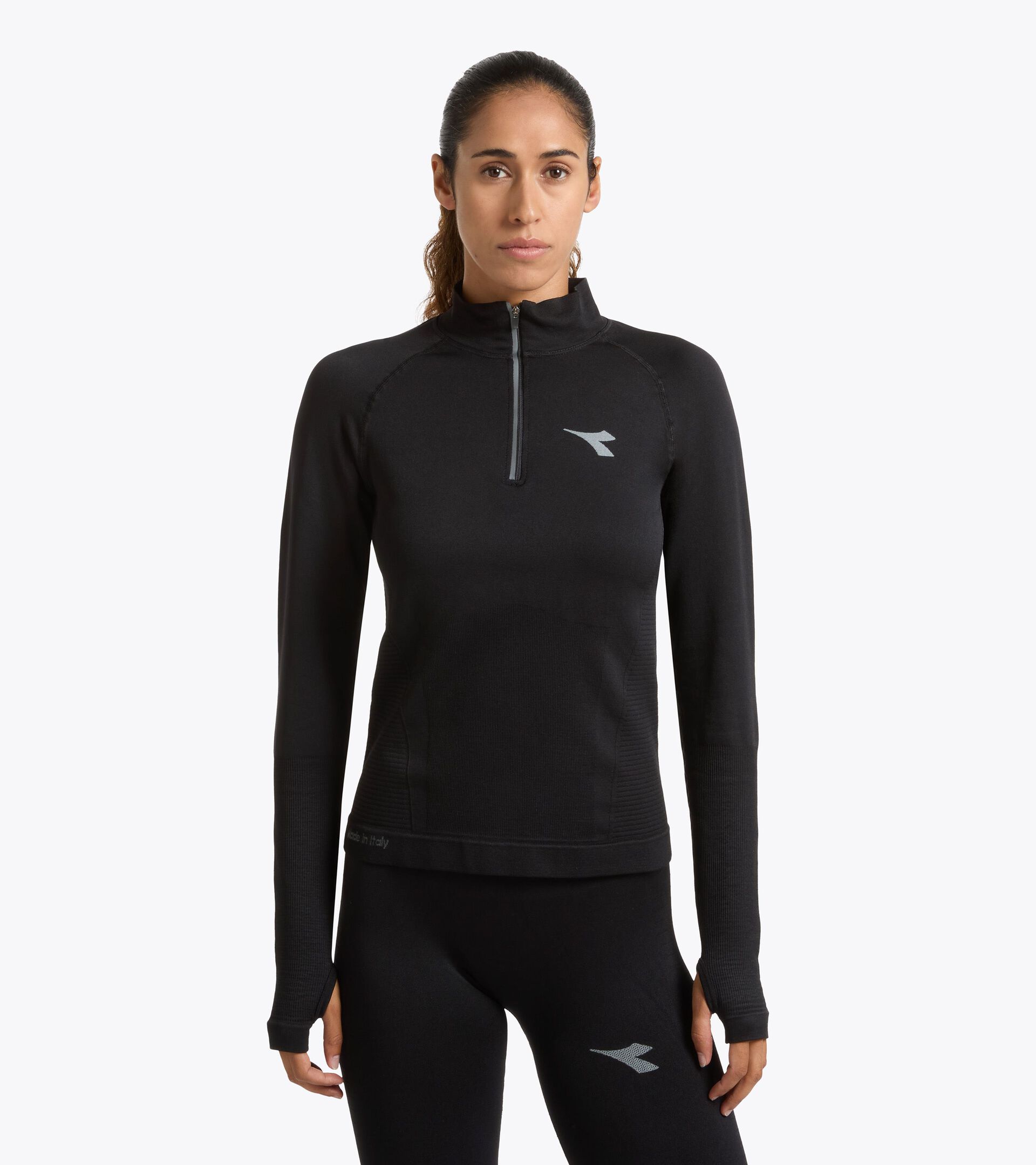 Long-Sleeve Thermoregulating Technical T-shirt - STRATOUNO Running - Women&rsquo;s L. LS T-SHIRT 1/2 ZIP STRATOUNO BLACK - Diadora