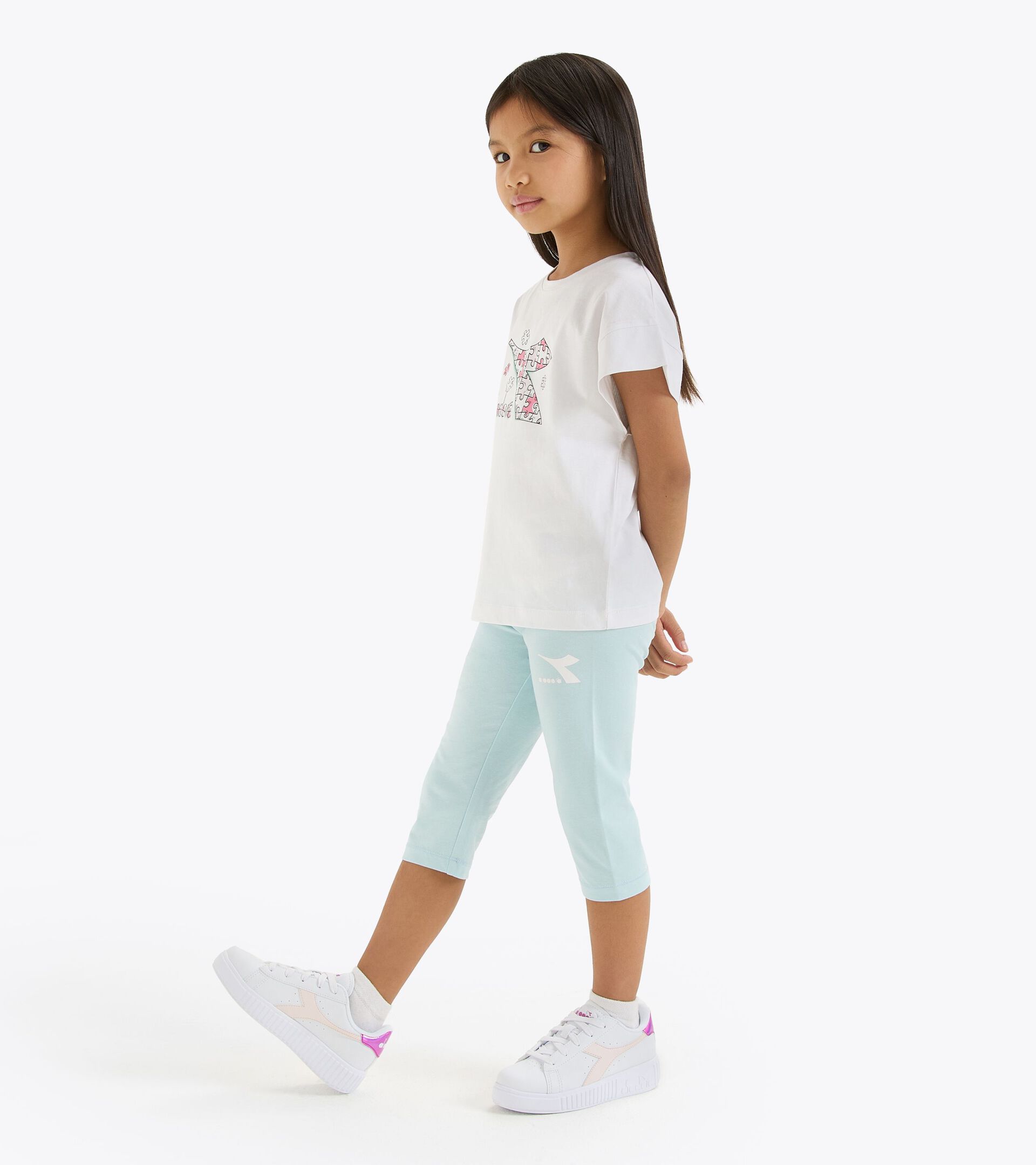 Sports set - T-shirt and leggings - Girl
 JG. SET SS PUZZLES OPTICAL WHITE - Diadora