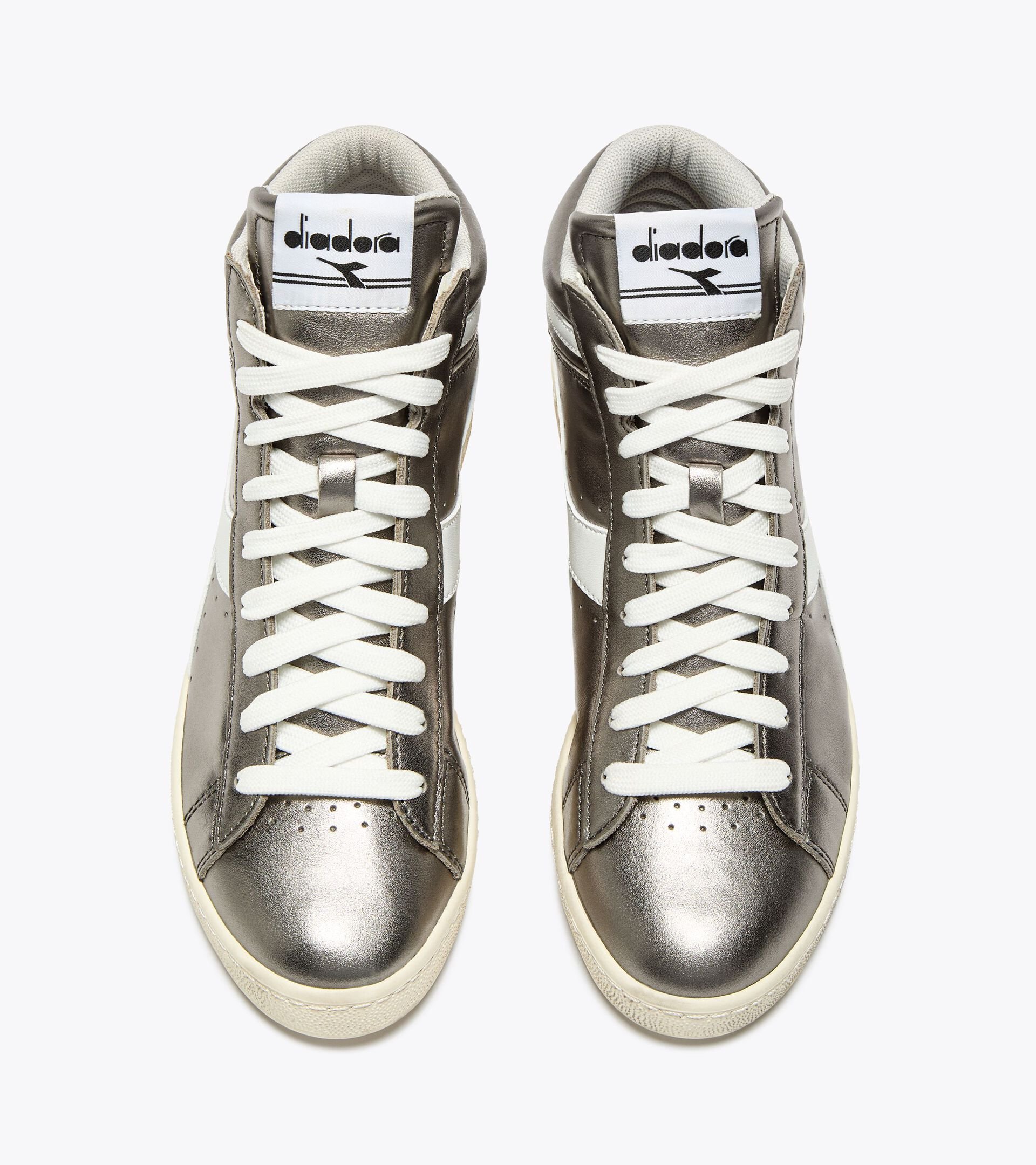 Leather sports sneakers - Women’s GAME L HIGH METALLIC WN SILVER METALIZED - Diadora