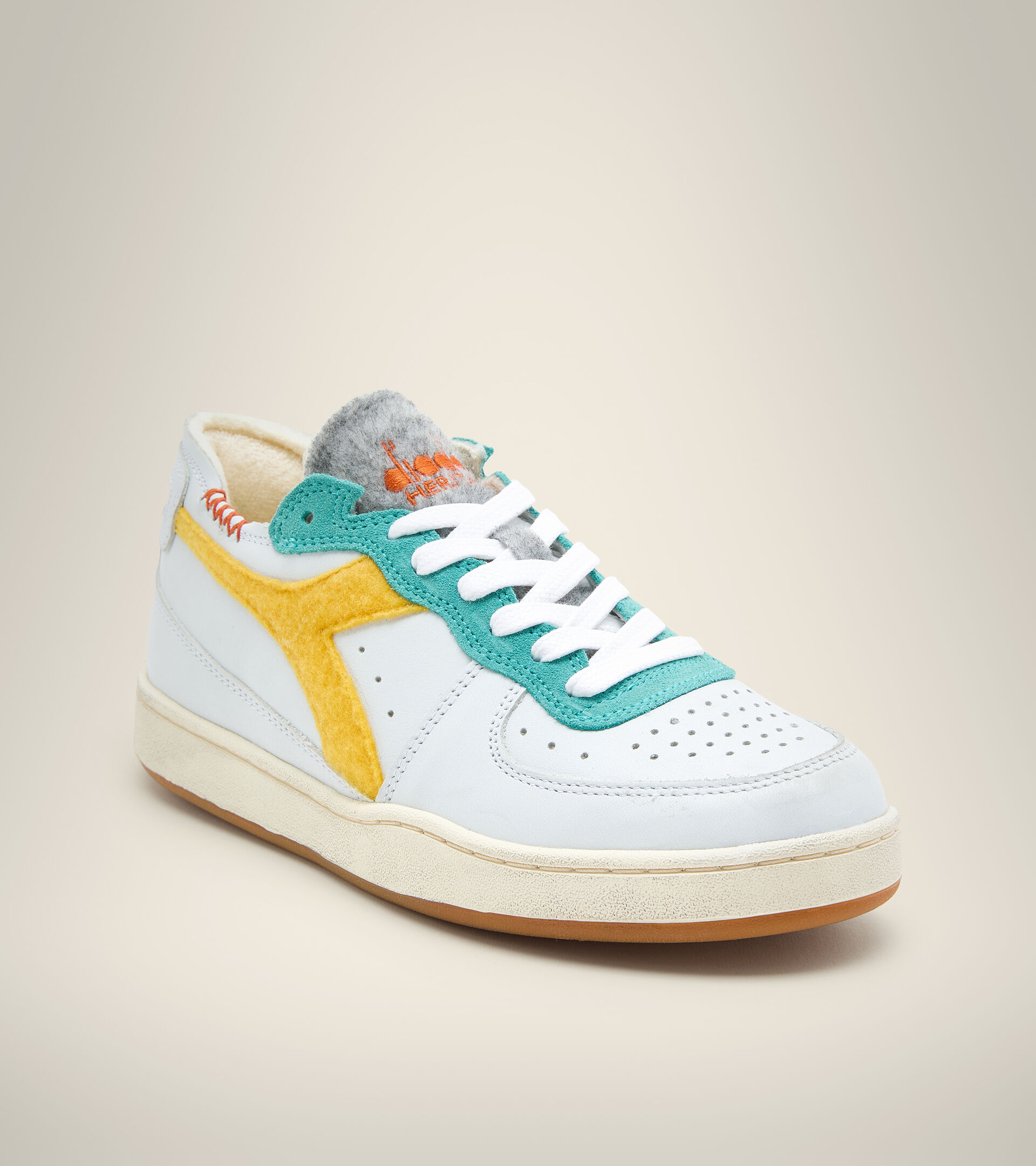 Scarpa Heritage - Unisex MI BASKET ROW CUT TENNIS BIANCO/GIALLO TUORLO - Diadora