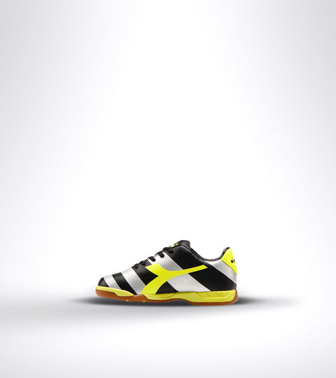 RAPTOR R ID JR, BLACK/SILVER/YELLOW FL DD Indoor football boot - Unisex kids RAPTOR R ID JR BLACK/SILVER/YELLOW FL DD - Diadora
