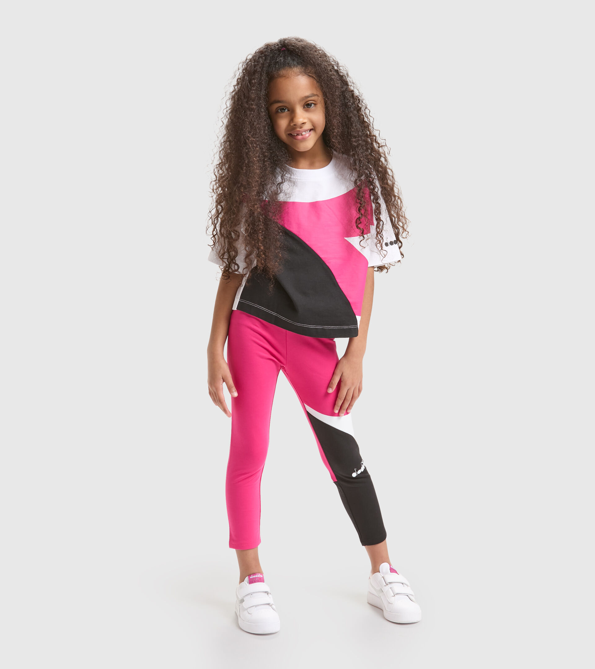 Stretch cotton terrycloth sports leggings - Girls JG.LEGGINGS POWER LOGO SHOCKING PINK - Diadora