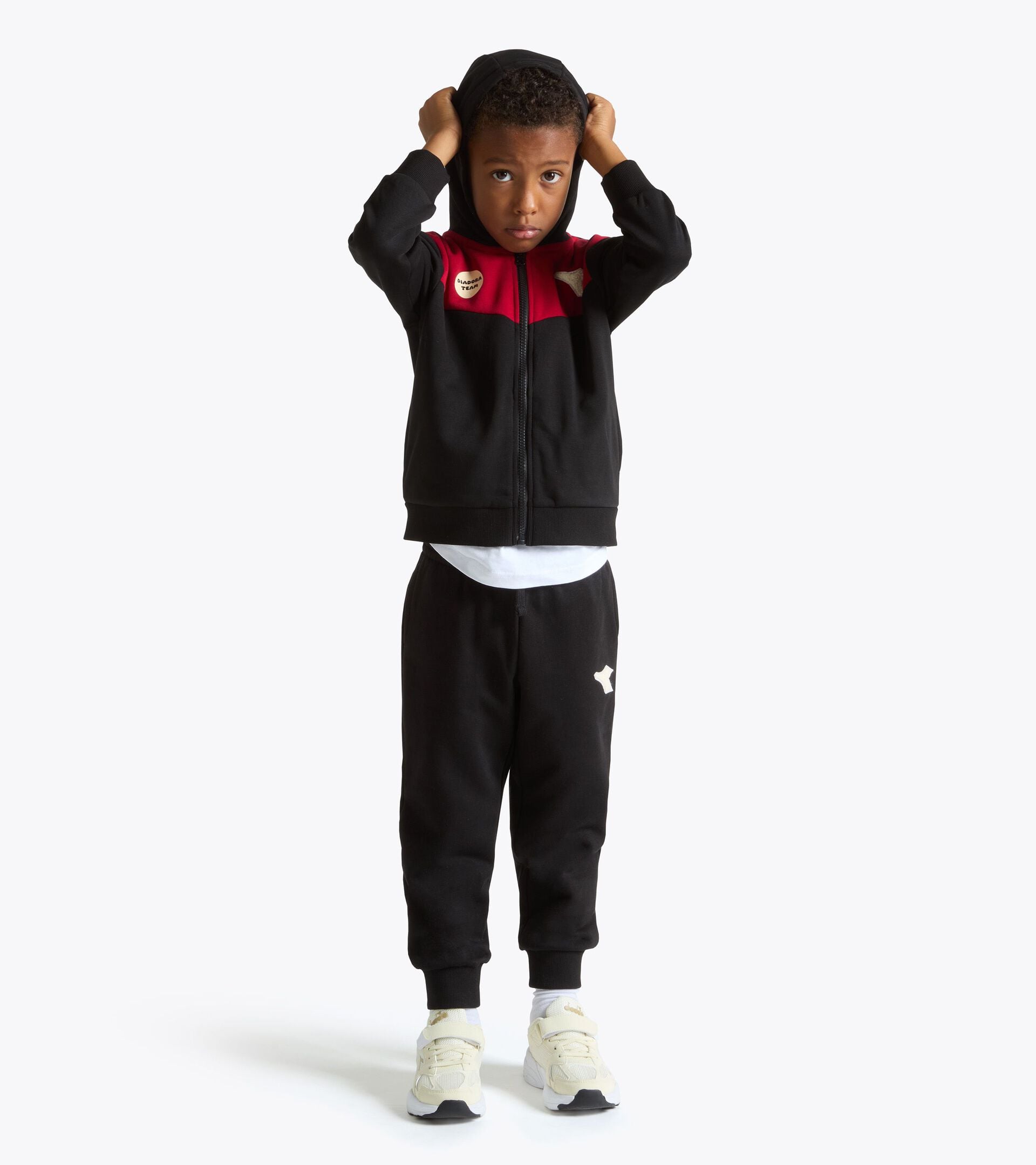 Trainingsanzug in Baumwolloptik - Regular/Relaxed Fit - Jungen und M&auml;dchen JU. TRACKSUIT HD FZ LOGO (FT) SCHWARZ - Diadora