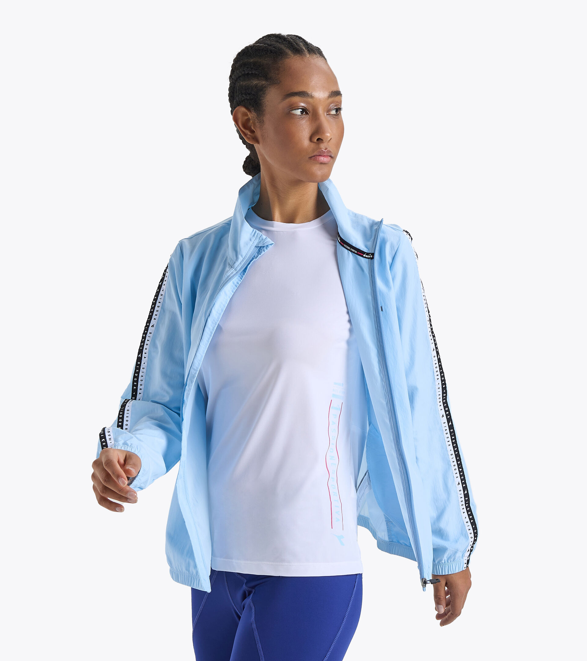 Running windproof jacket - Women L. MULTILAYER JACKET BE ONE BRIGHT BABY BLUE - Diadora