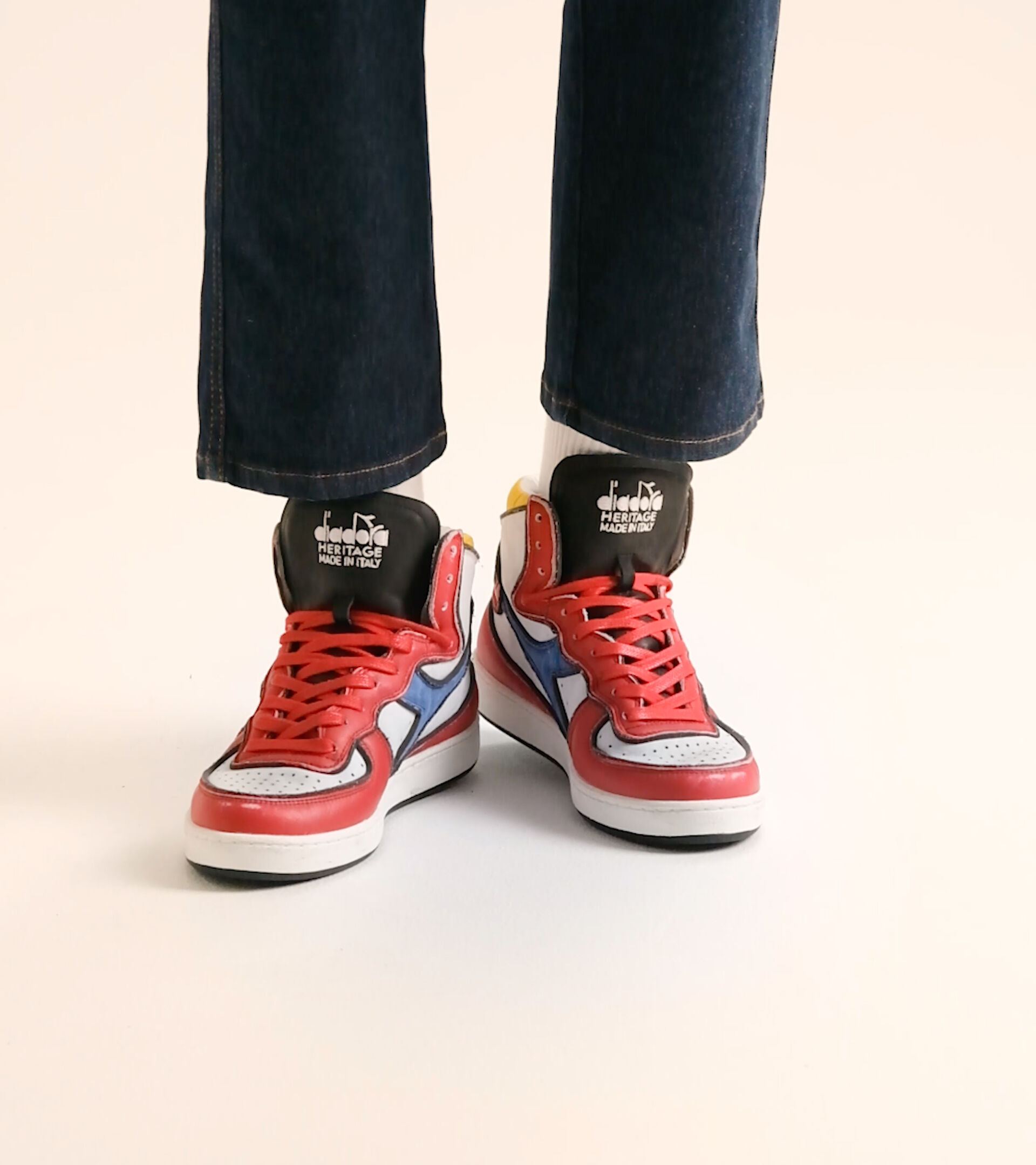 Heritage shoes - Made in Italy - Unisex MI BASKET DESSAU WHITE /RED - Diadora