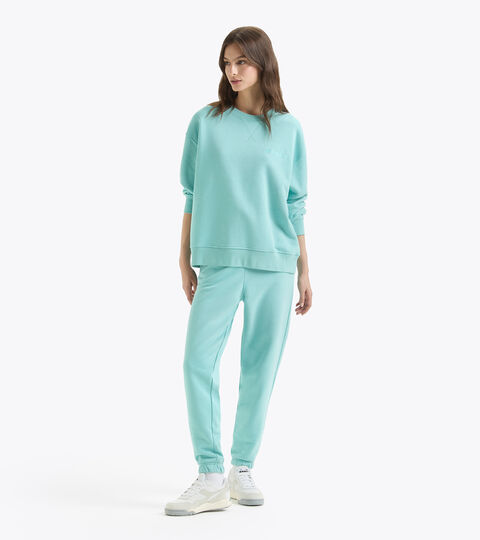 Unbrushed cotton tracksuit (crewneck sweatshirt and trousers) - Women L. SWEATSHIRT ATHLETIC LOGO TRACKSUIT turquoise  - null