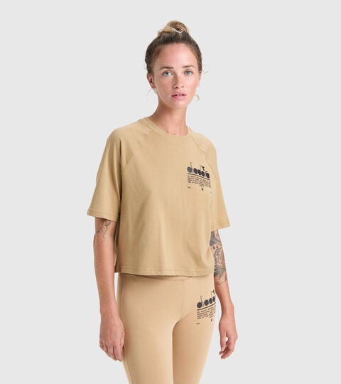 Camiseta de algodón - Mujer L. T-SHIRT SS  MANIFESTO BEIGE DORADO - Diadora