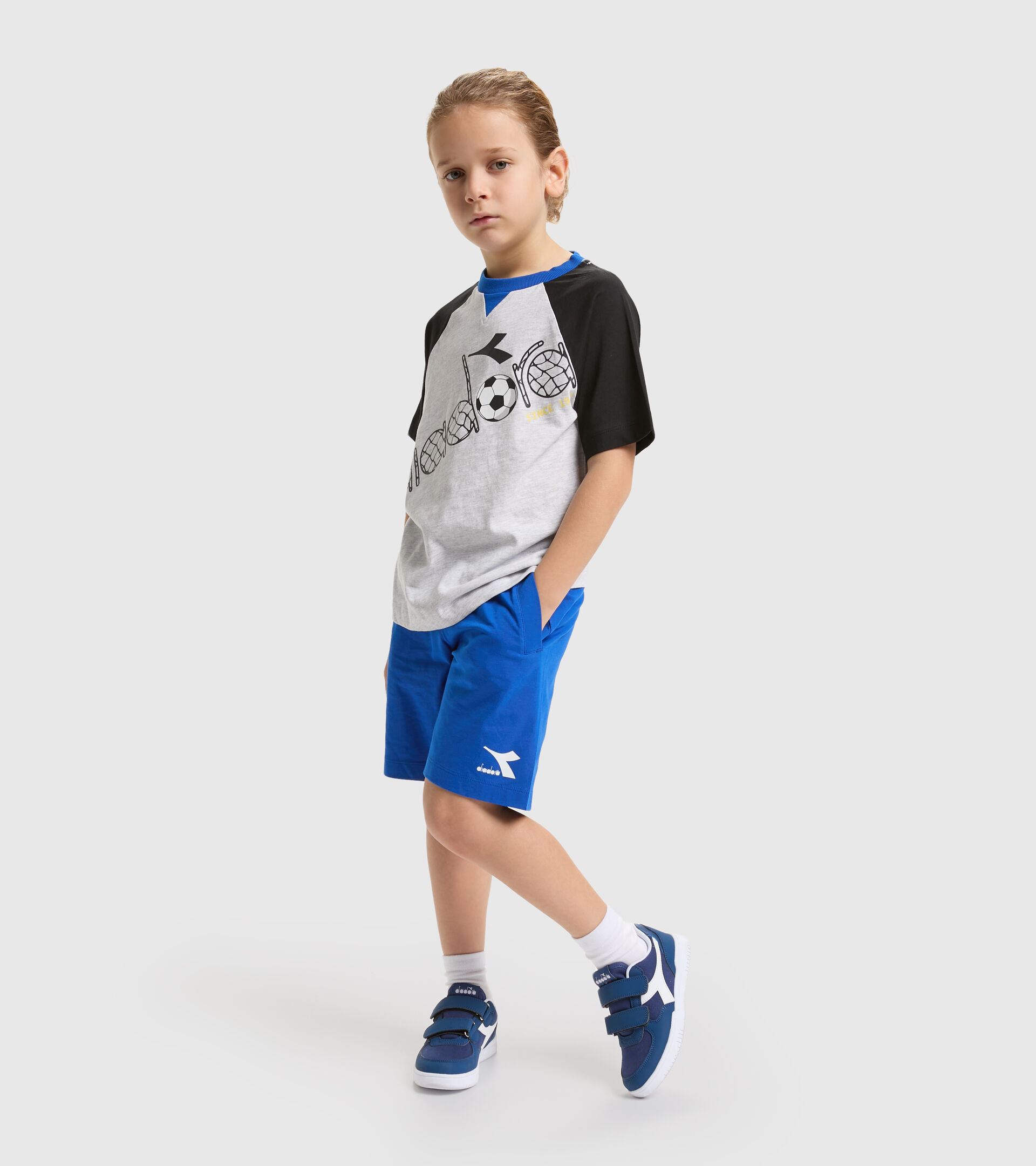 Cotton shorts/T-shirt set - Boys JB.SET SS SCORE SUPER WHITE/LIGHT GRAY MELANGE - Diadora
