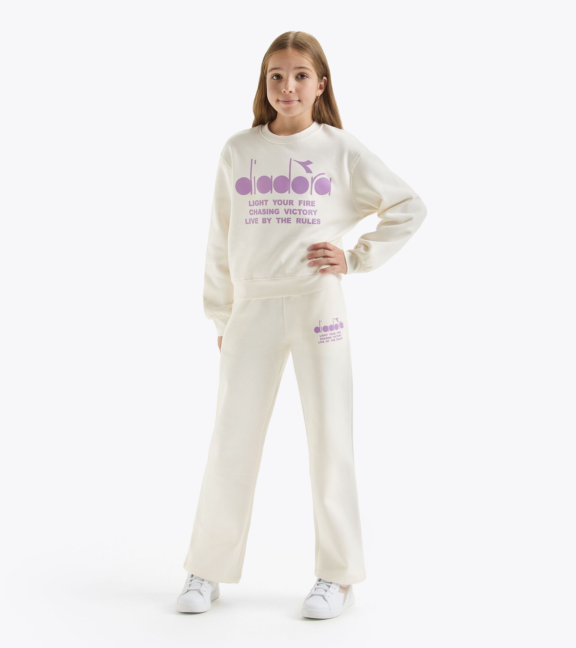 Felpa cropped - Bambina JG.SWEATSHIRT CREW LOGO PASTEL CREMA NUVOLA - Diadora