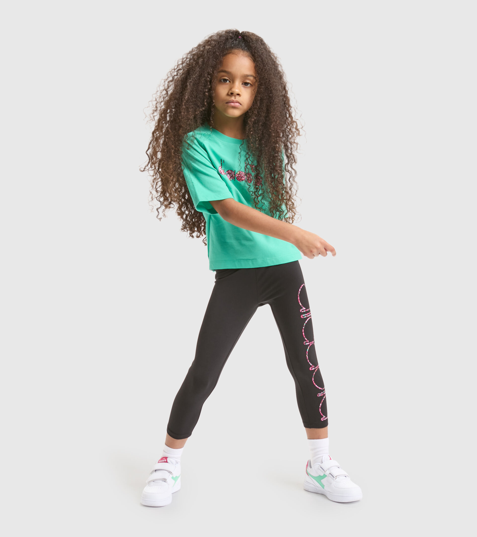 Cotton sports T-shirt - Girls JG.T-SHIRT SS BLOSSOM BISCAY GREEN - Diadora