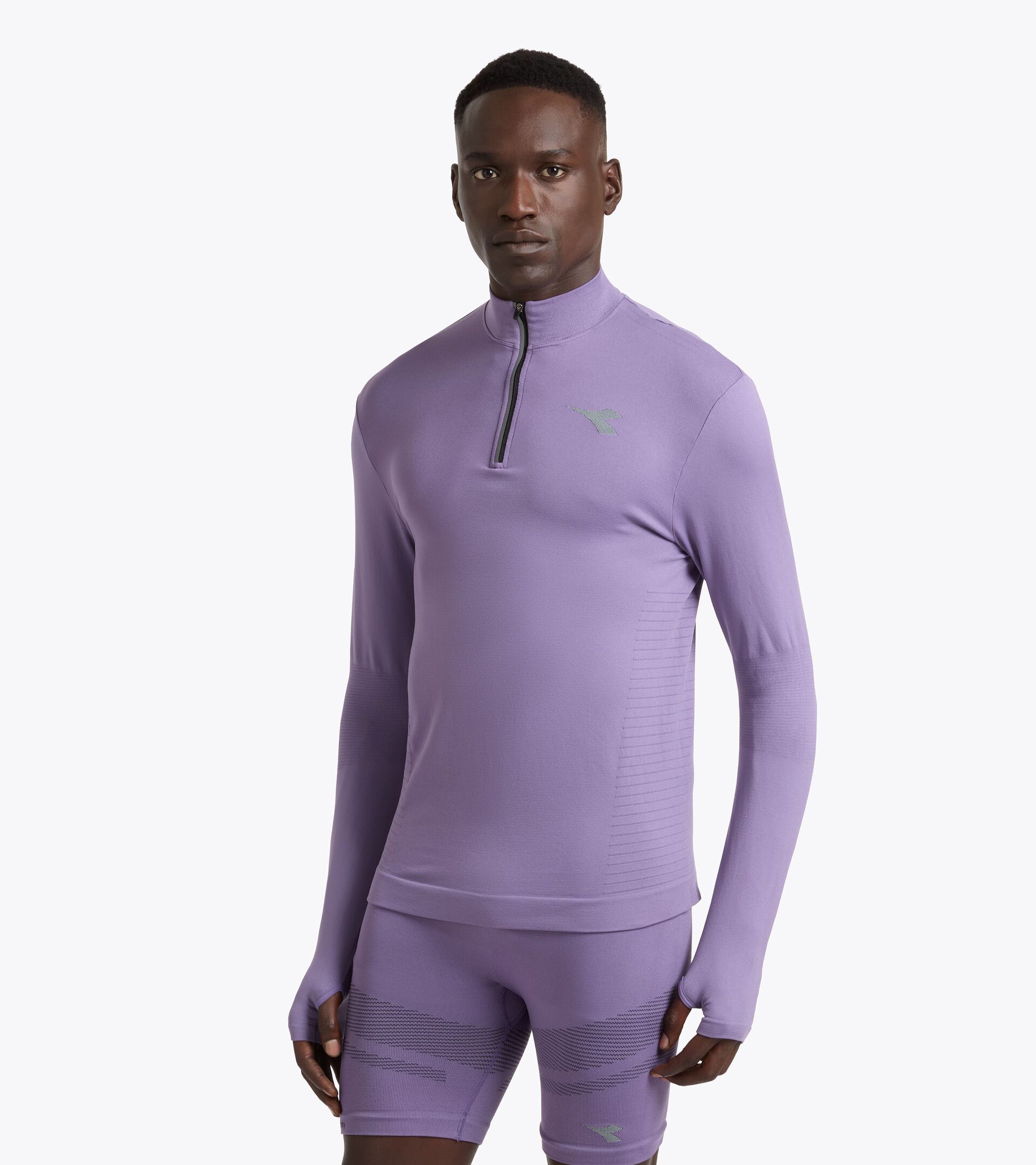 Long-Sleeve Thermoregulating Technical T-shirt - STRATOUNO Running - Men&rsquo;s LS T-SHIRT 1/2 ZIP STRATOUNO VIOLET GRAPE COMPOTE - Diadora