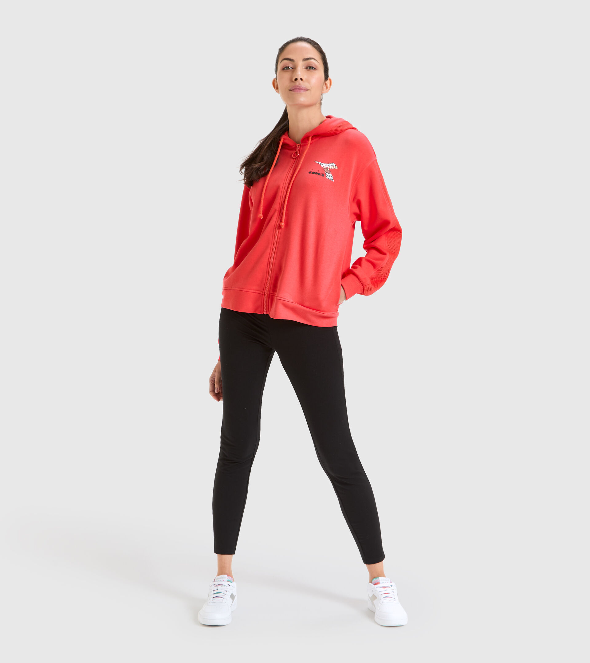 Cotton sports sweatshirt - Women L. HOODIE FZ FLOSS HOT CORAL - Diadora