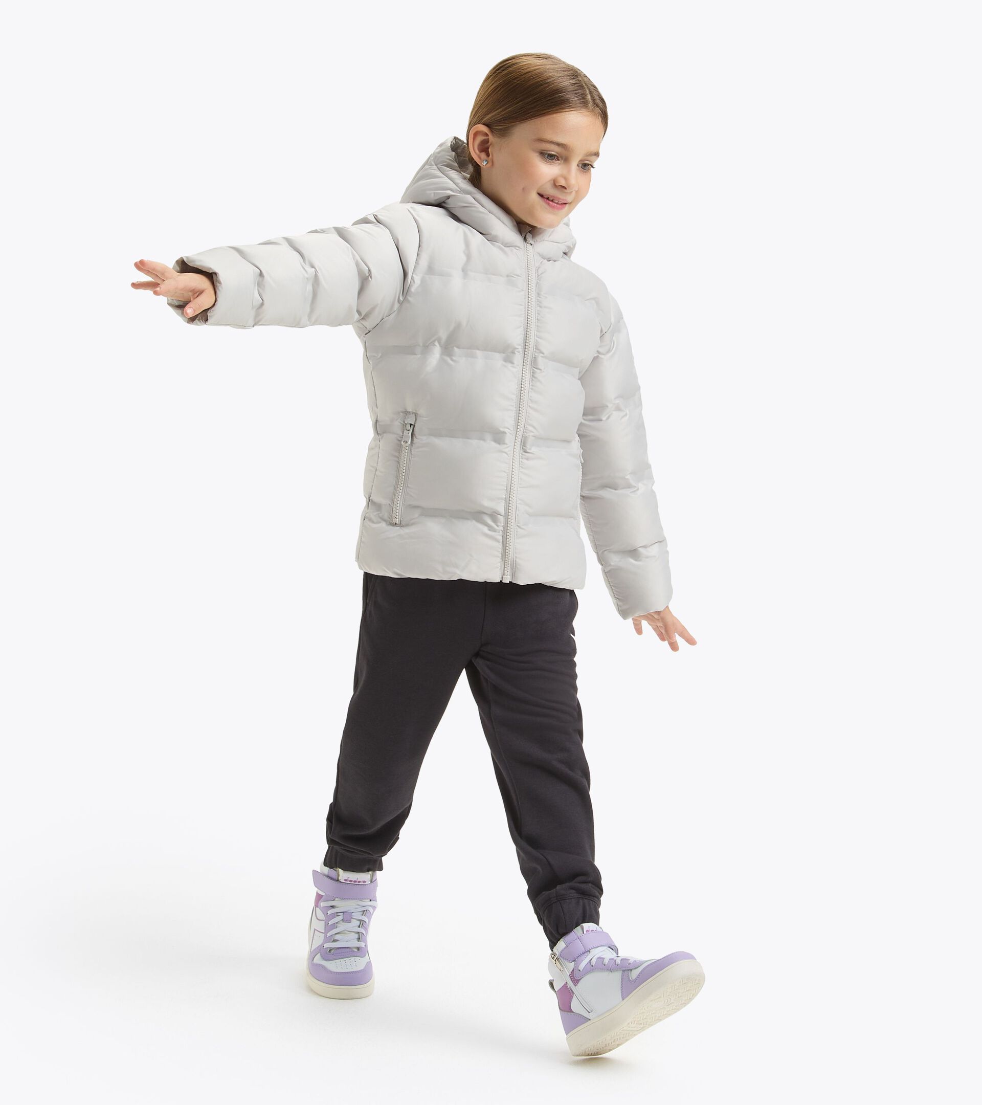 Puffer jacket - Girls JG. HOODIE INSULATED JACKET GREY ALASKA - Diadora