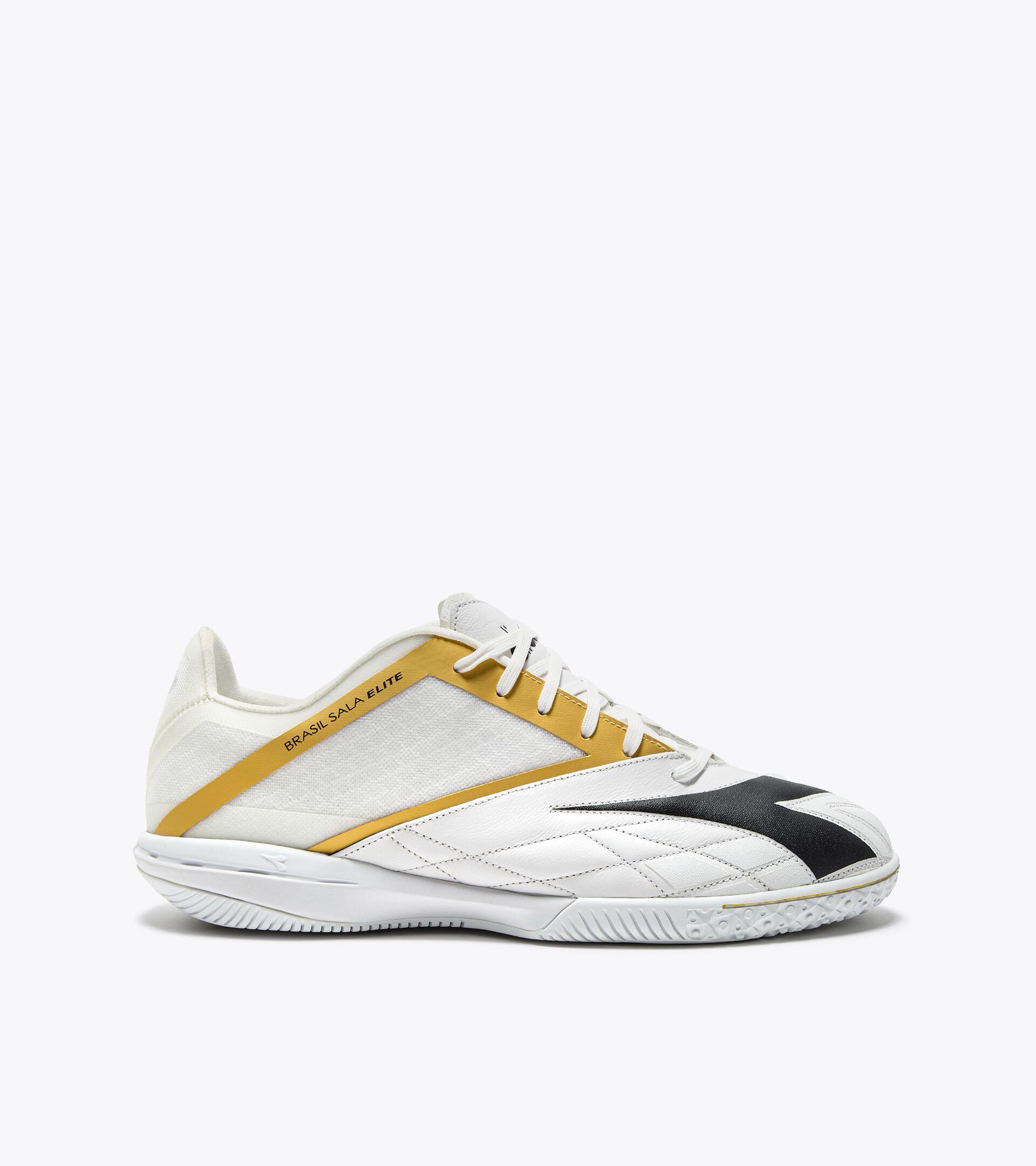 Bota de fútbol sala - Suela específica para superficies de interior o parqué - Hombre
 BRASIL SALA ELITE ID WHITE/BLACK/METALLIC GOLD - Diadora