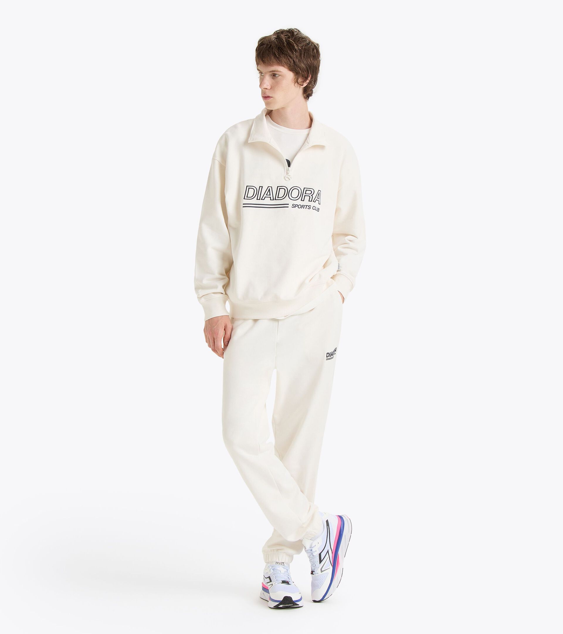 SWEATSHIRT 1/2 ZIP LEGACY, WHITE ALYSSUM, hi-res