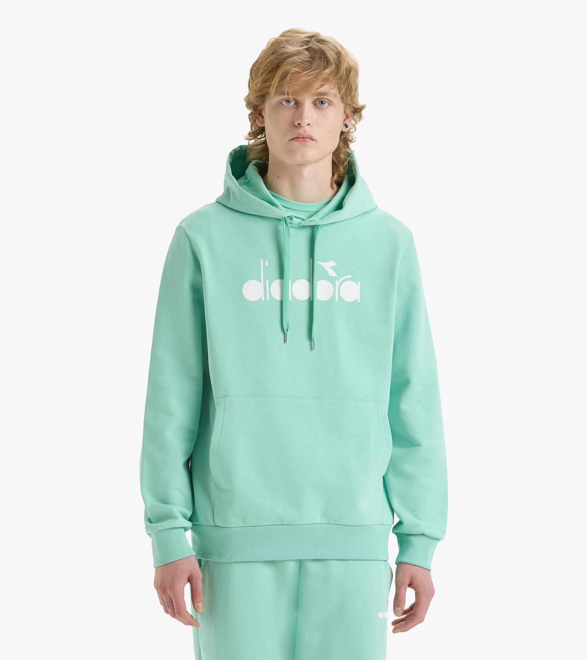 Felpa sportiva con cappuccio - Made in Italy - Gender Neutral HOODIE LOGO VERDE NEON - Diadora