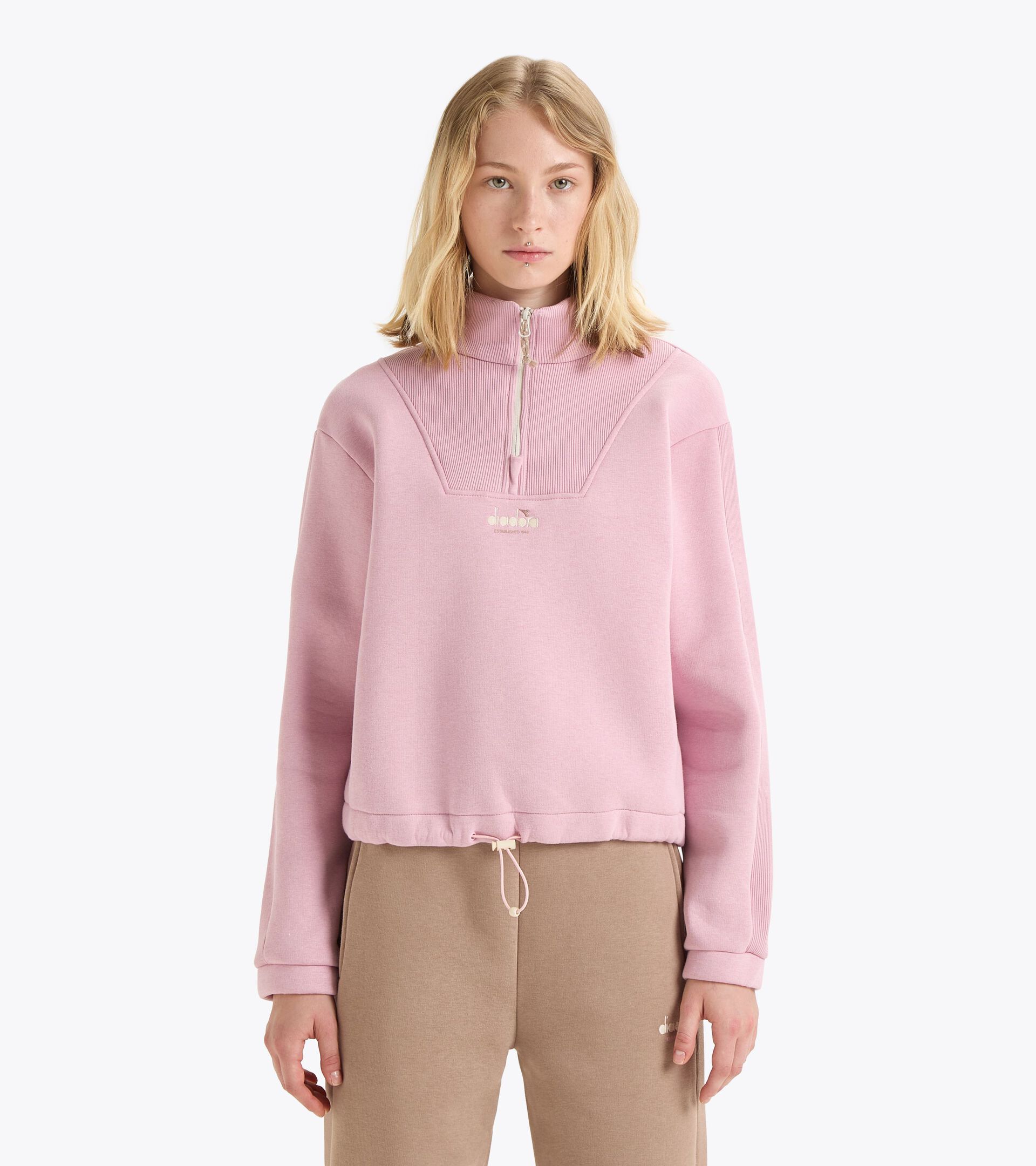 Half-zip sweatshirt - Women’s
 L. SWEATSHIRT 1/2 ZIP ATHL. LOGO PINK NECTAR - Diadora