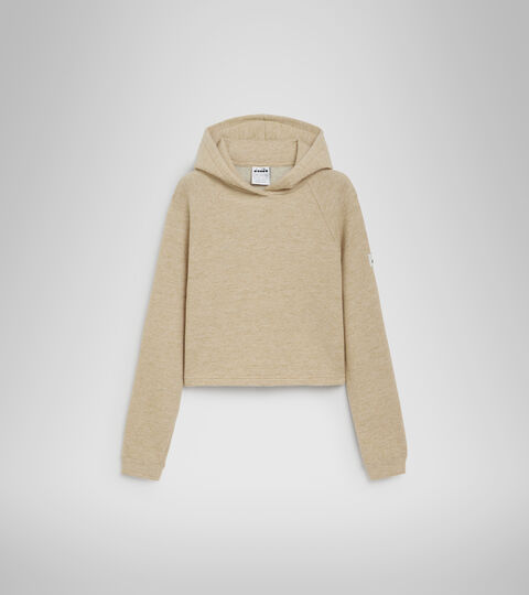 L. HOODIE CROP MANIFESTO 2030, MELANGE BEIGE CORDA Felpa sportiva crop con cappuccio - Donna L. HOODIE CROP MANIFESTO 2030 MELANGE BEIGE CORDA - Diadora