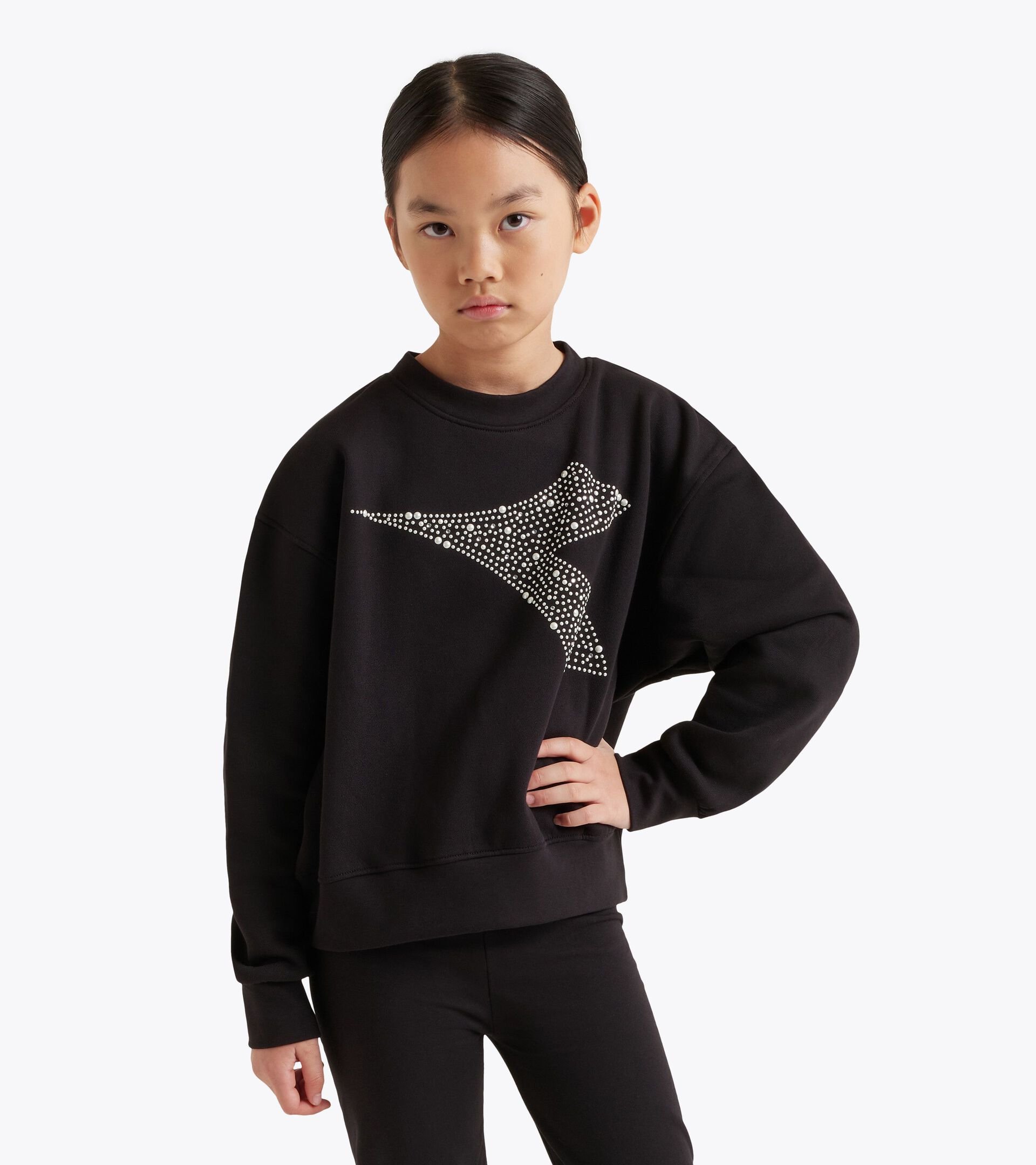 Sweat-shirt ras-du-cou - Ado fille JG. SWEATSHIRT RHINESTONE NOIR - Diadora