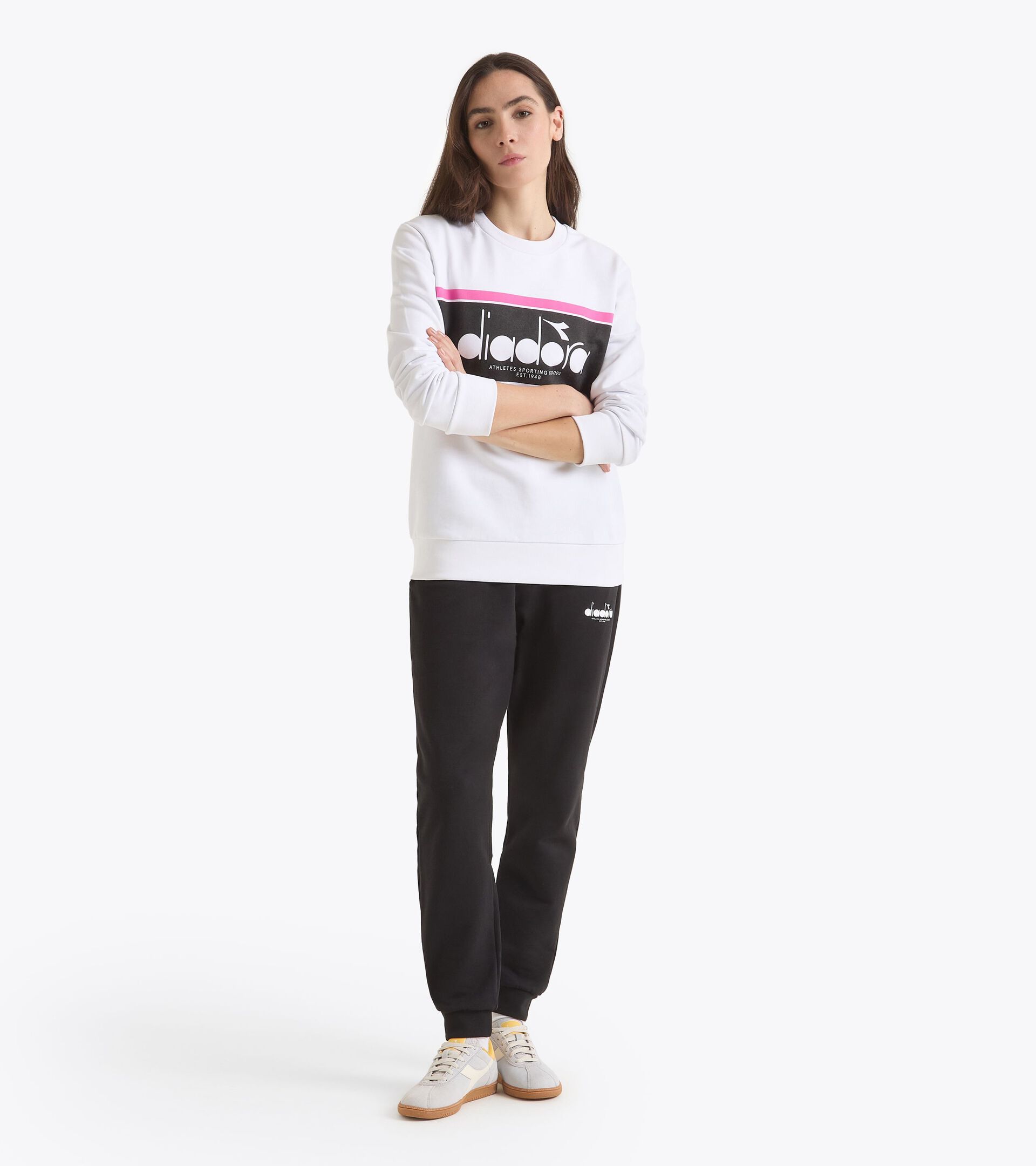 Sweatshirt aus Baumwolle mit rundem Ausschnitt - alle Geschlechter SWEATSHIRT CREW LOGO STRAHLEND WEISSE - Diadora