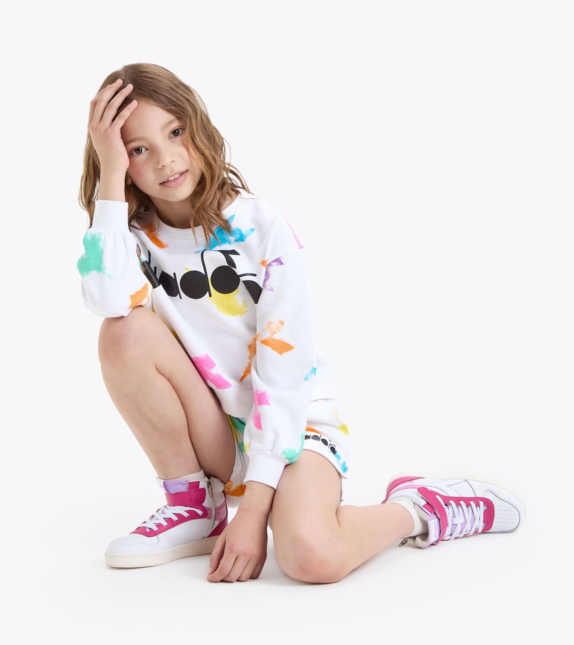 Cotton sweatshirt - Girl JG. SWEATSHIRT CREW WATER COLOR PAPYRUS WHITE - Diadora