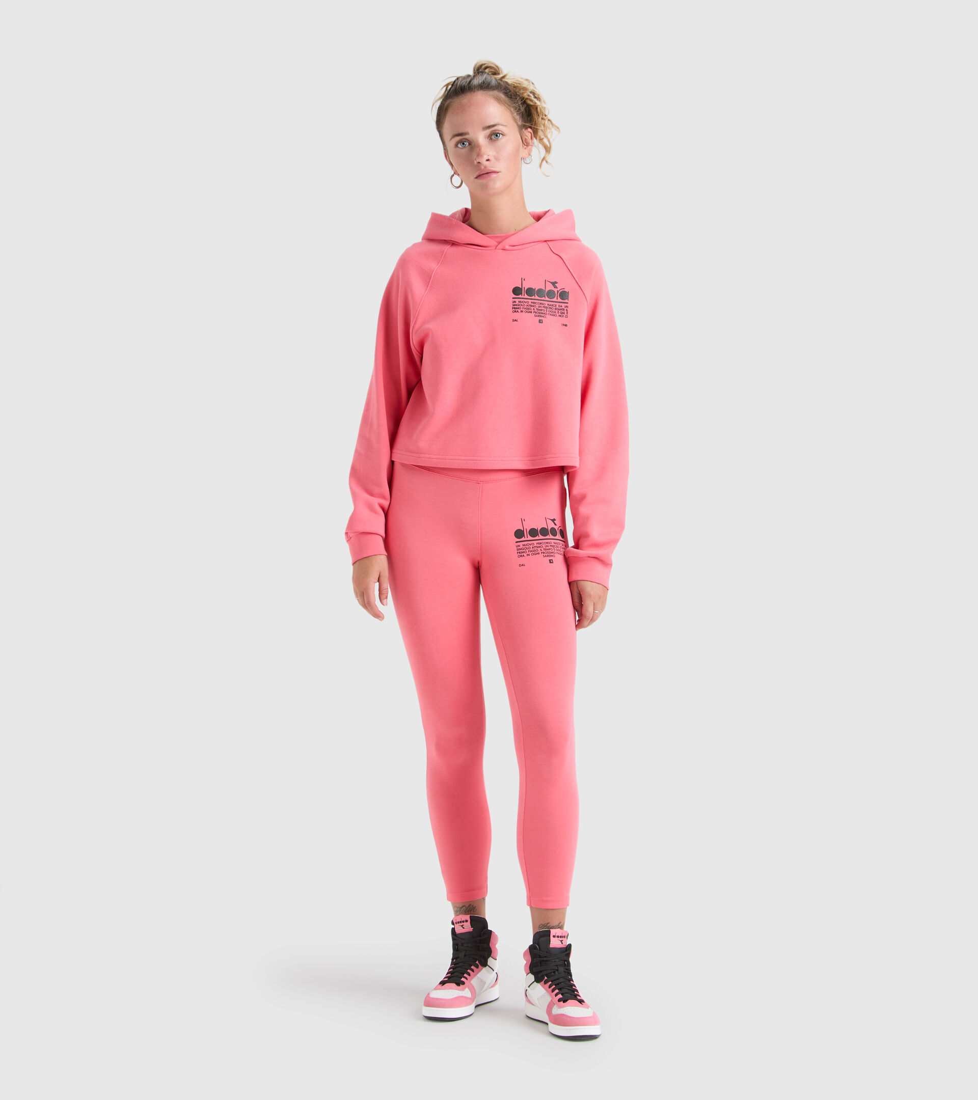 Felpa in cotone con cappuccio - Donna L. HOODIE CROP MANIFESTO ROSA THE - Diadora