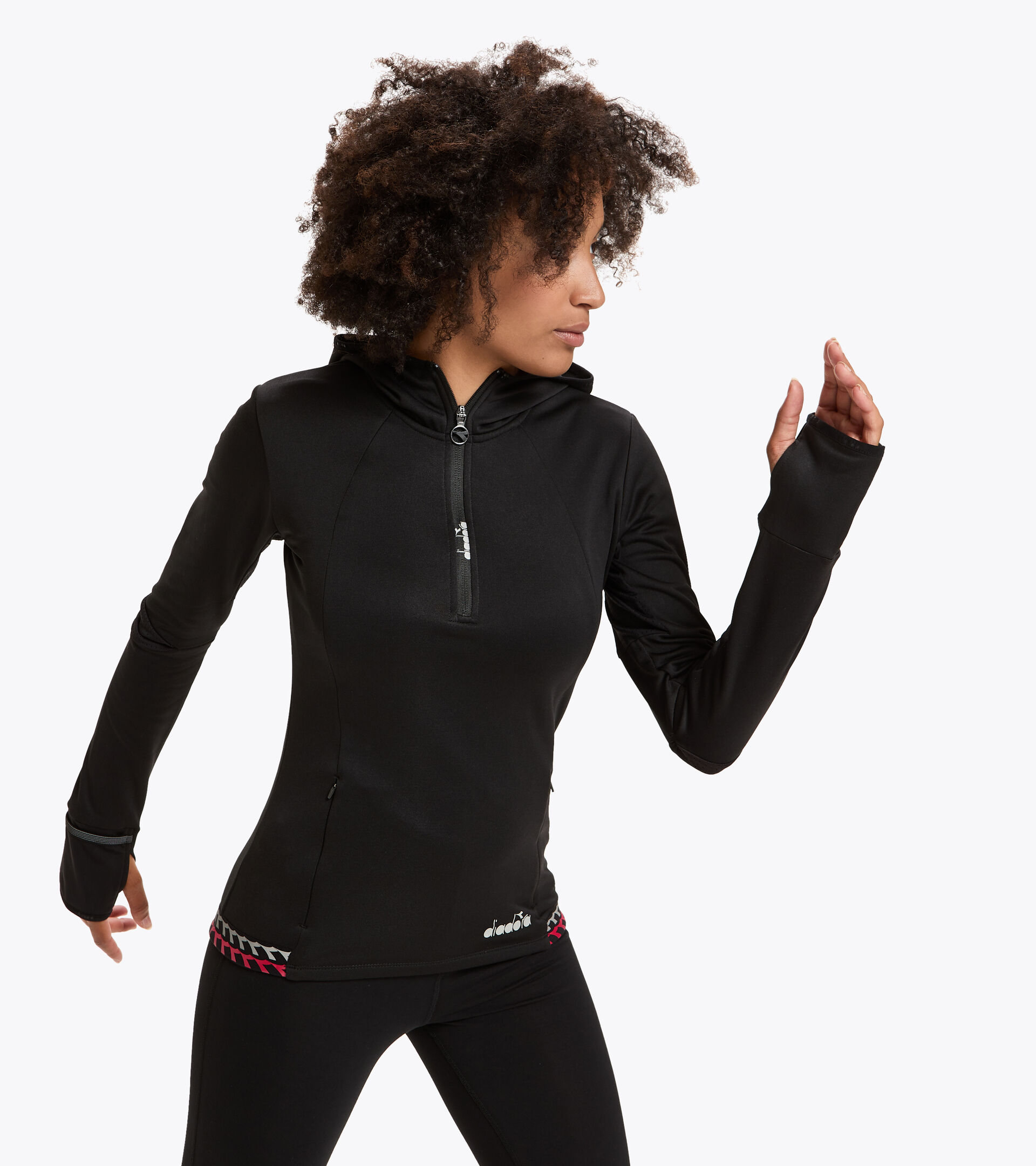 Winter hooded running sweatshirt - Women L. HD WARM UP WINTER SWEAT BLACK - Diadora