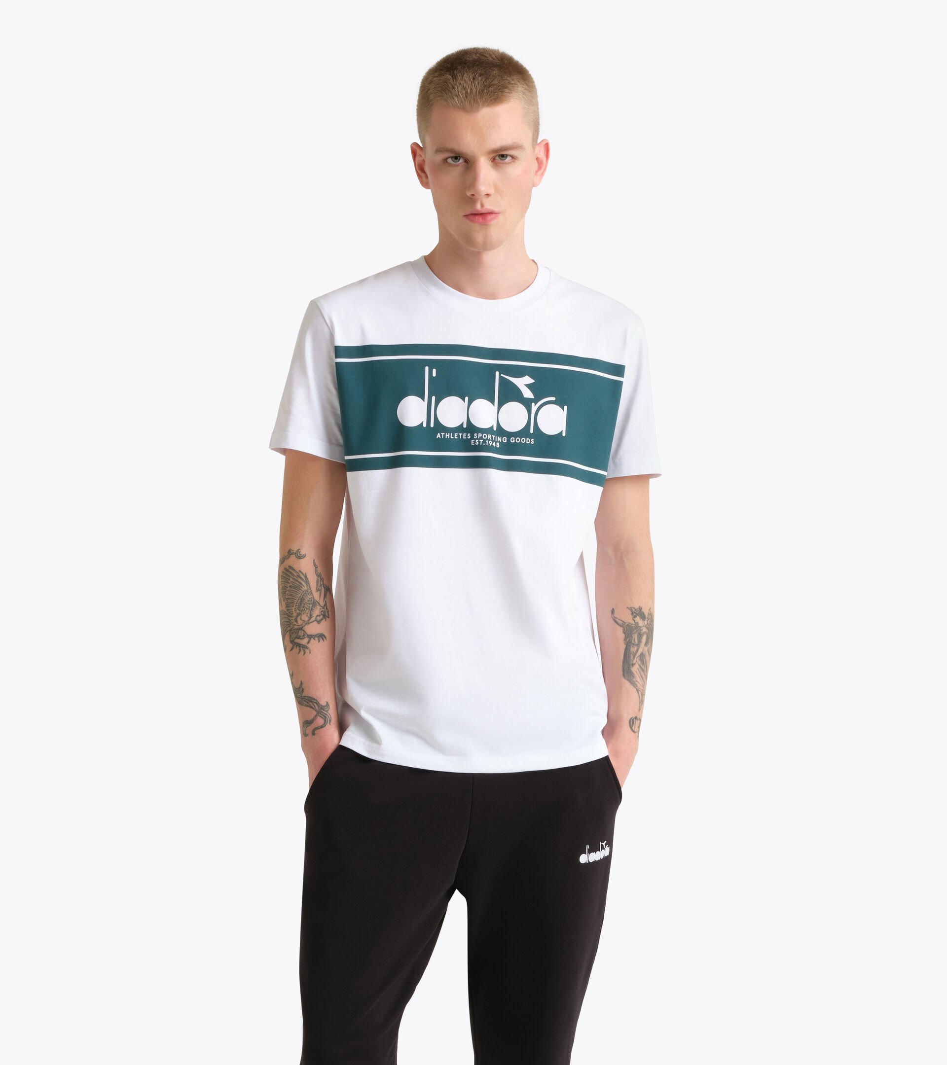 T-shirt - All-Gender T-SHIRT SS LOGO OPTICAL WHITE /SHADED SPRUCE - Diadora