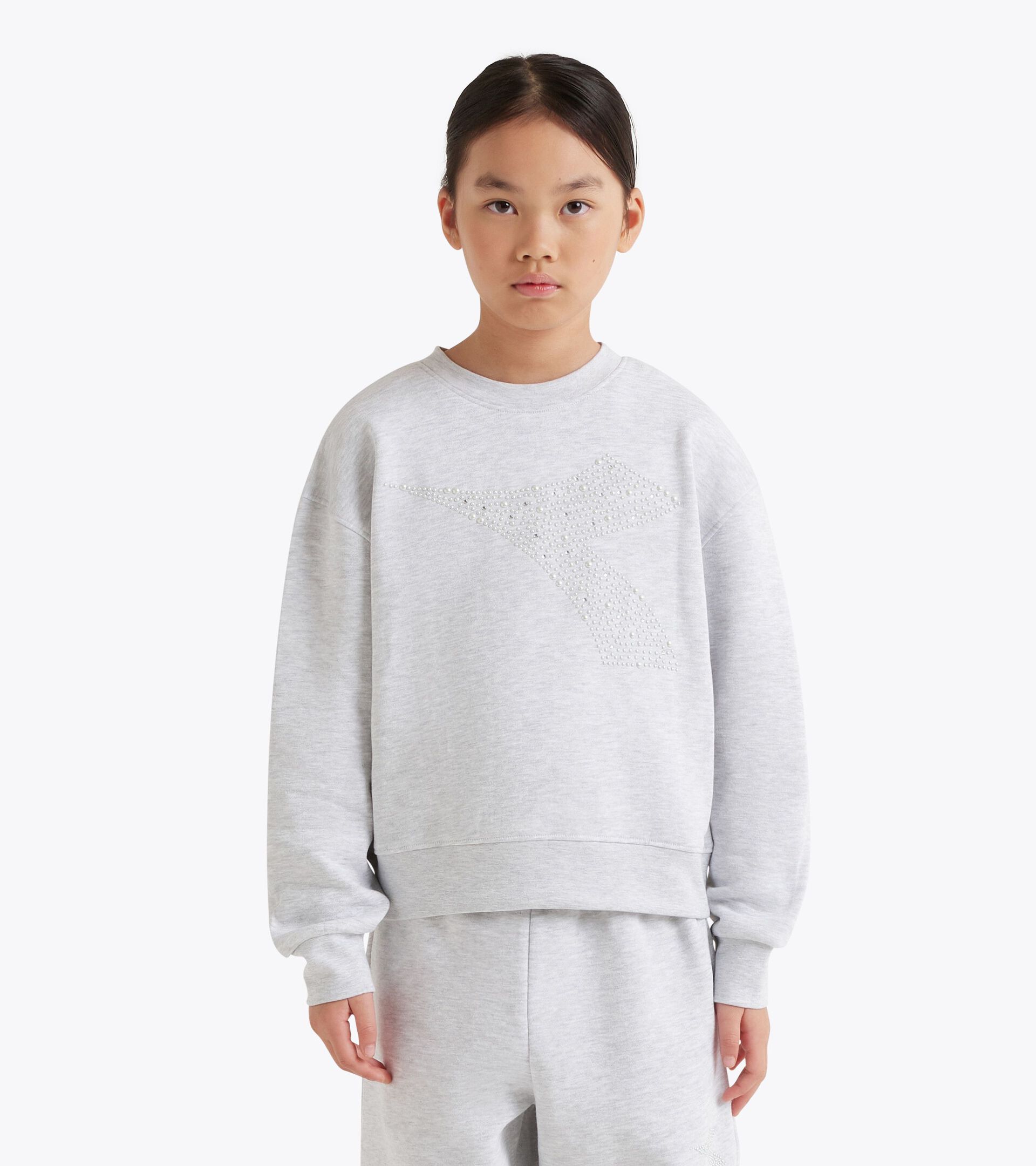 Felpa a girocollo - Ragazze JG. SWEATSHIRT RHINESTONE GRIGIO MELANGE MEDIO CHIARO - Diadora