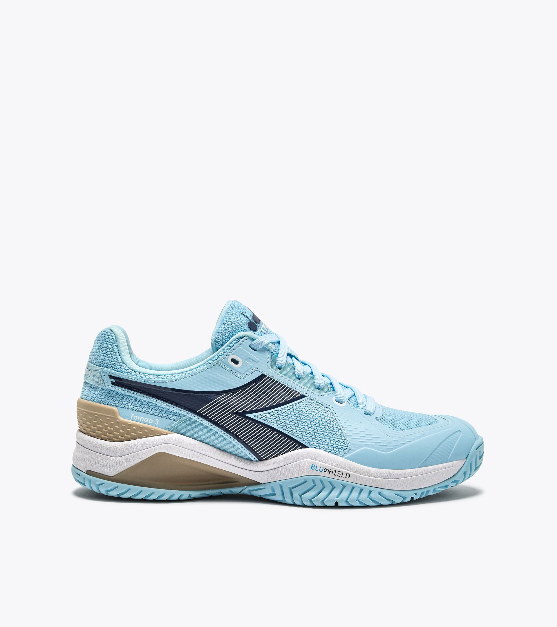 Tennis shoe for hard surfaces and clay courts -  Protection and cushioning - Women&rsquo;s BLUSHIELD TORNEO 3 W AG CORYDALIS BLUE/BLACK IRIS - Diadora