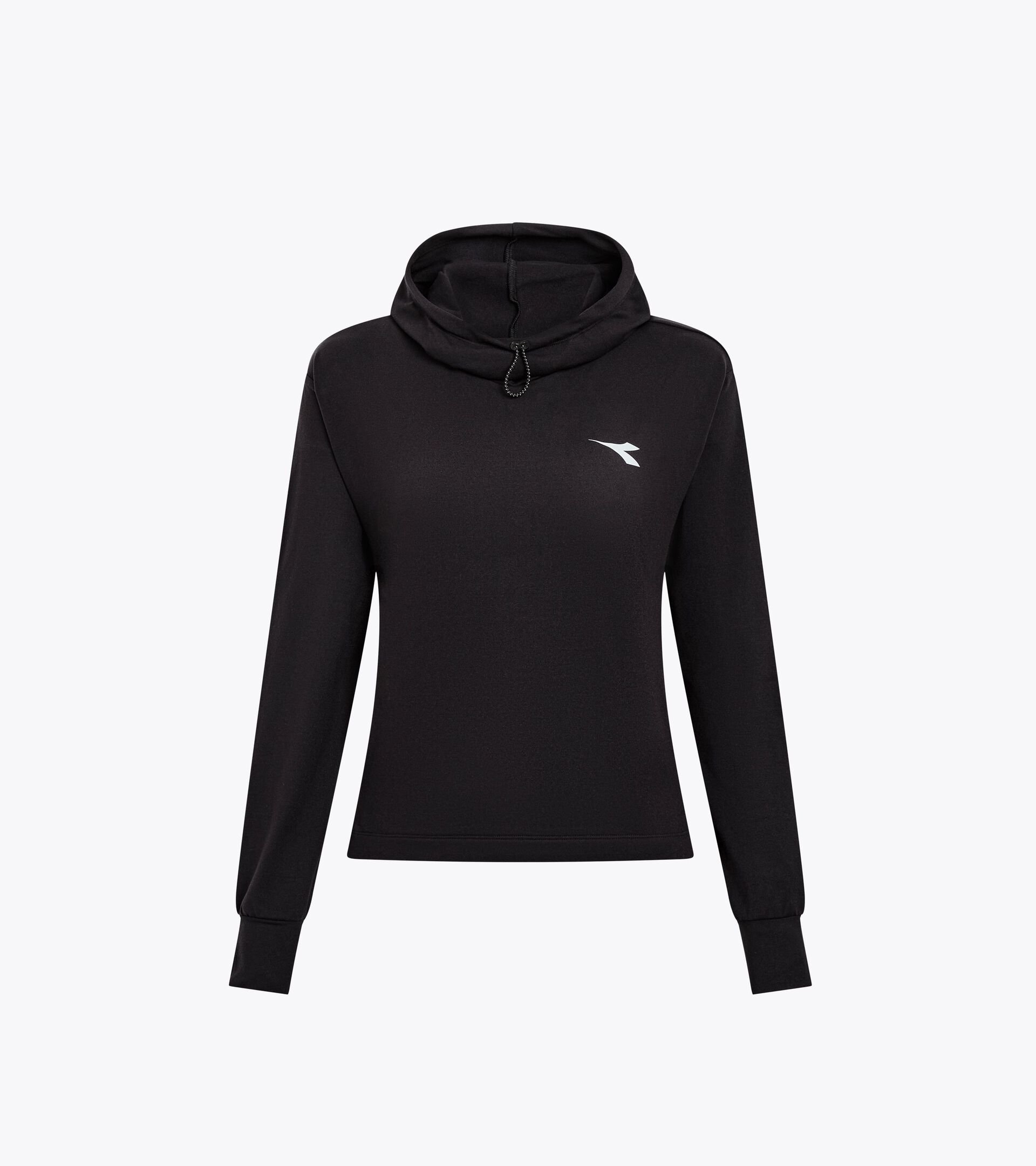 Sudadera de punto para después de entrenar§Mujer L. JERSEY PULLOVER HOODIE RUN CREW NEGRO - Diadora