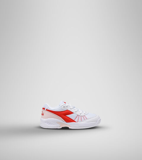Chaussures de tennis pour terrains durs et terre battue - Unisexe Enfant S. CHALLENGE 3 JR BLANC/ROUGE HIBISCUS VIF - Diadora
