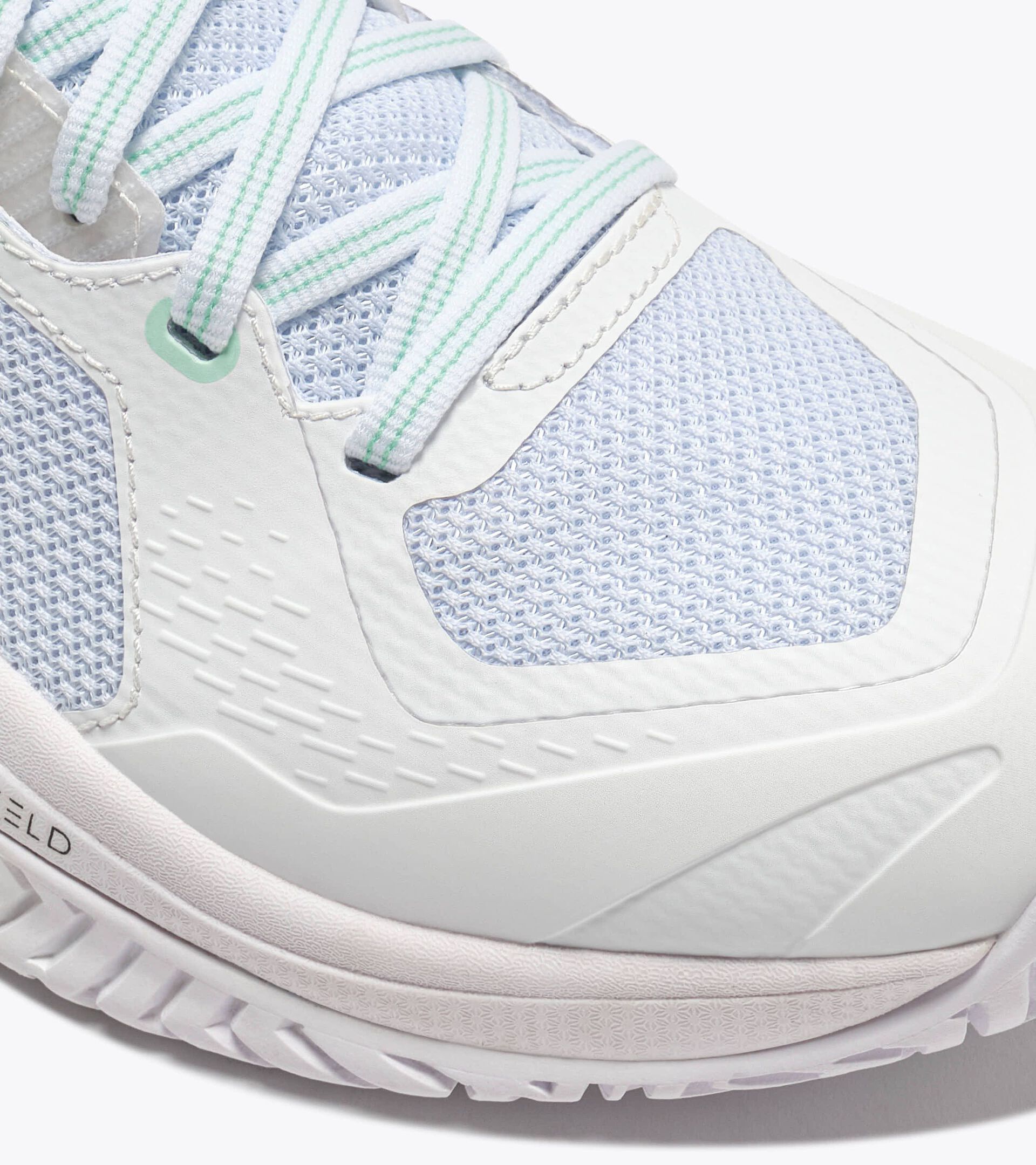 Zapatilla de tenis para superficies duras o de tierra batida - Protecci&oacute;n y amortiguaci&oacute;n - Mujer BLUSHIELD TORNEO 3 W AG BIANCO/VERDE BAIA - Diadora