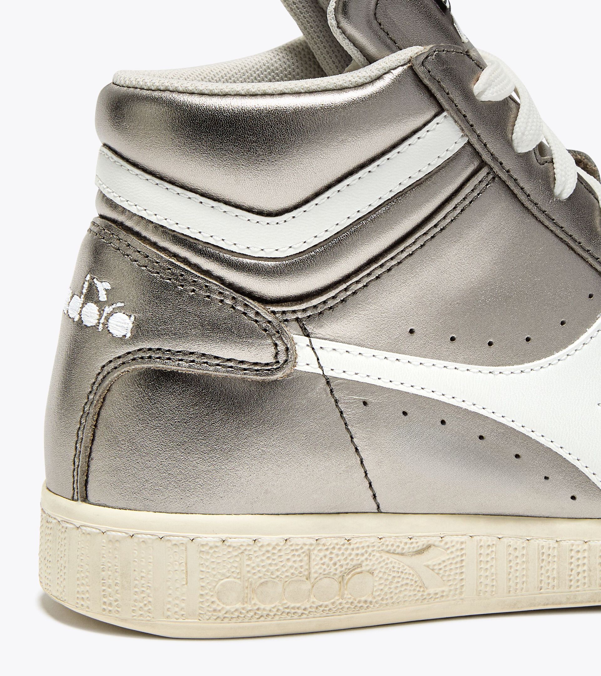 Leather sports sneakers - Women’s  GAME L HIGH METALLIC WN SILVER METALIZED - Diadora