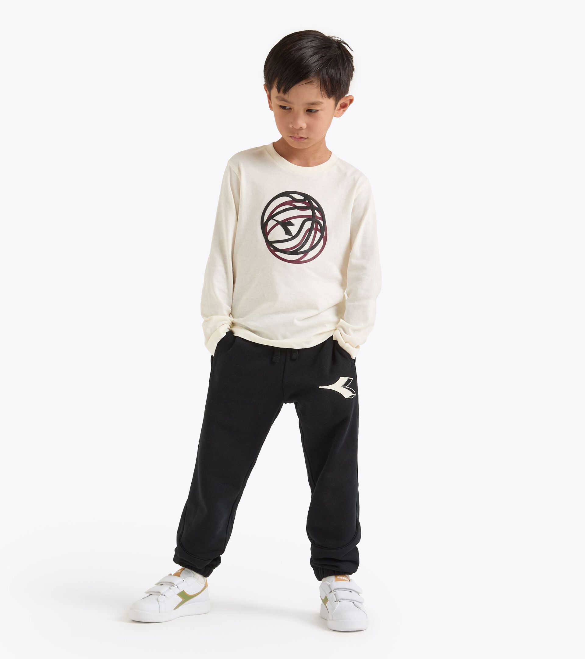Cotton long-sleeved t-shirt - Boy 
 JB. T-SHIRT LS LOGO GARDENIA WHITE - Diadora