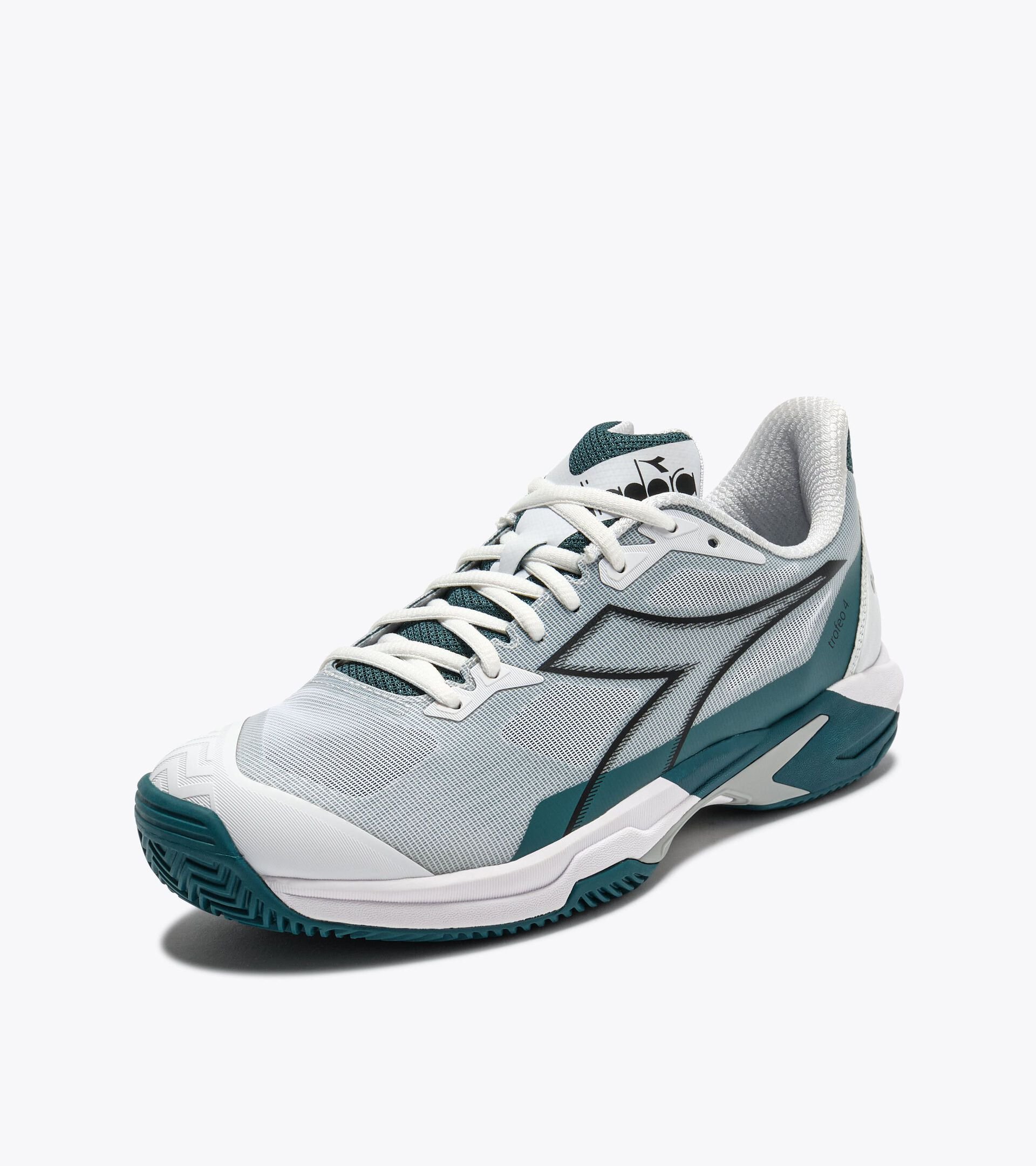 Tennis Shoe for Clay Courts - Stability - Men&rsquo;s
 TROFEO 4 CLAY WHITE /BLACK/SHADED SPRUCE - Diadora