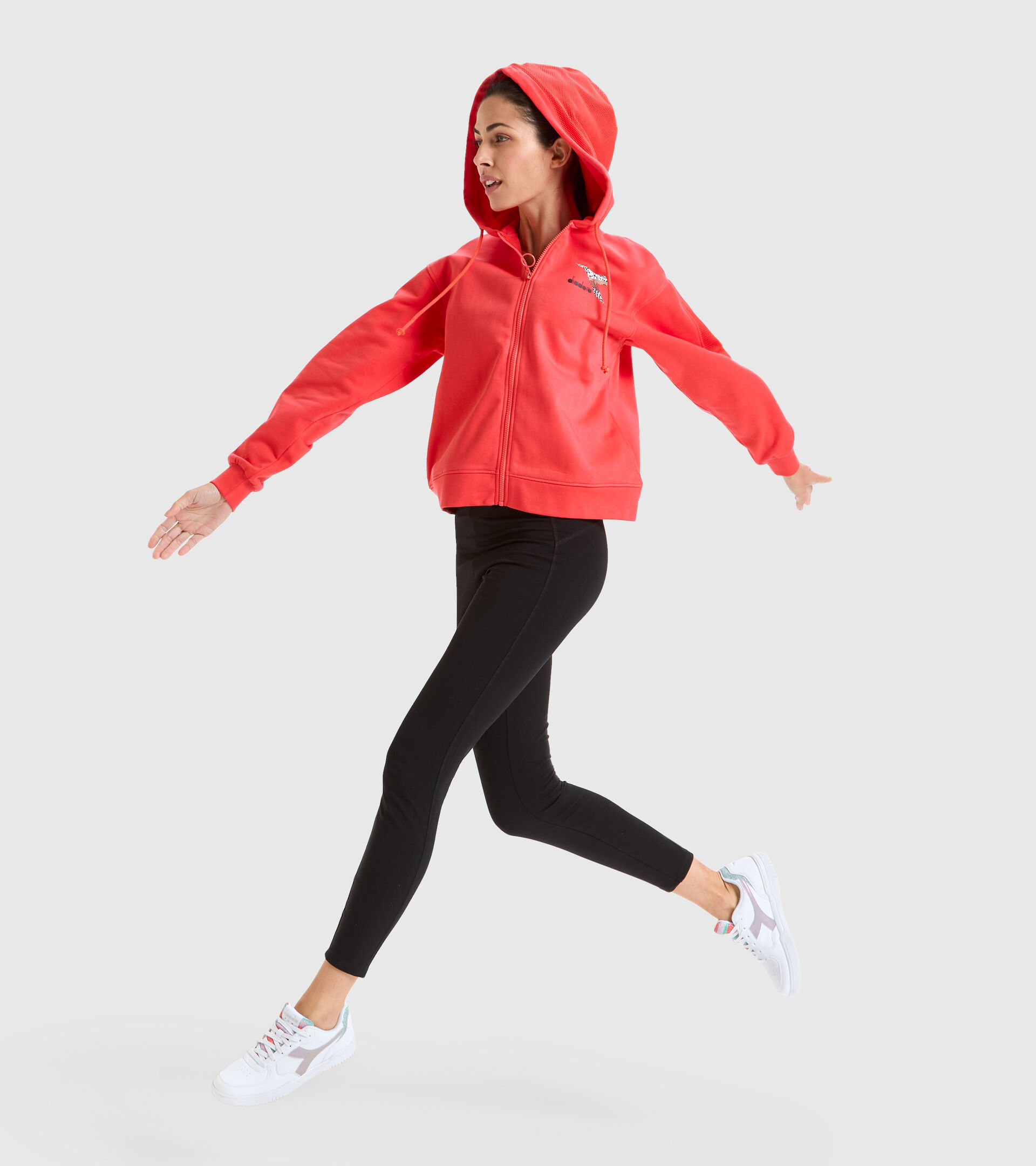 Cotton sports sweatshirt - Women L. HOODIE FZ FLOSS HOT CORAL - Diadora