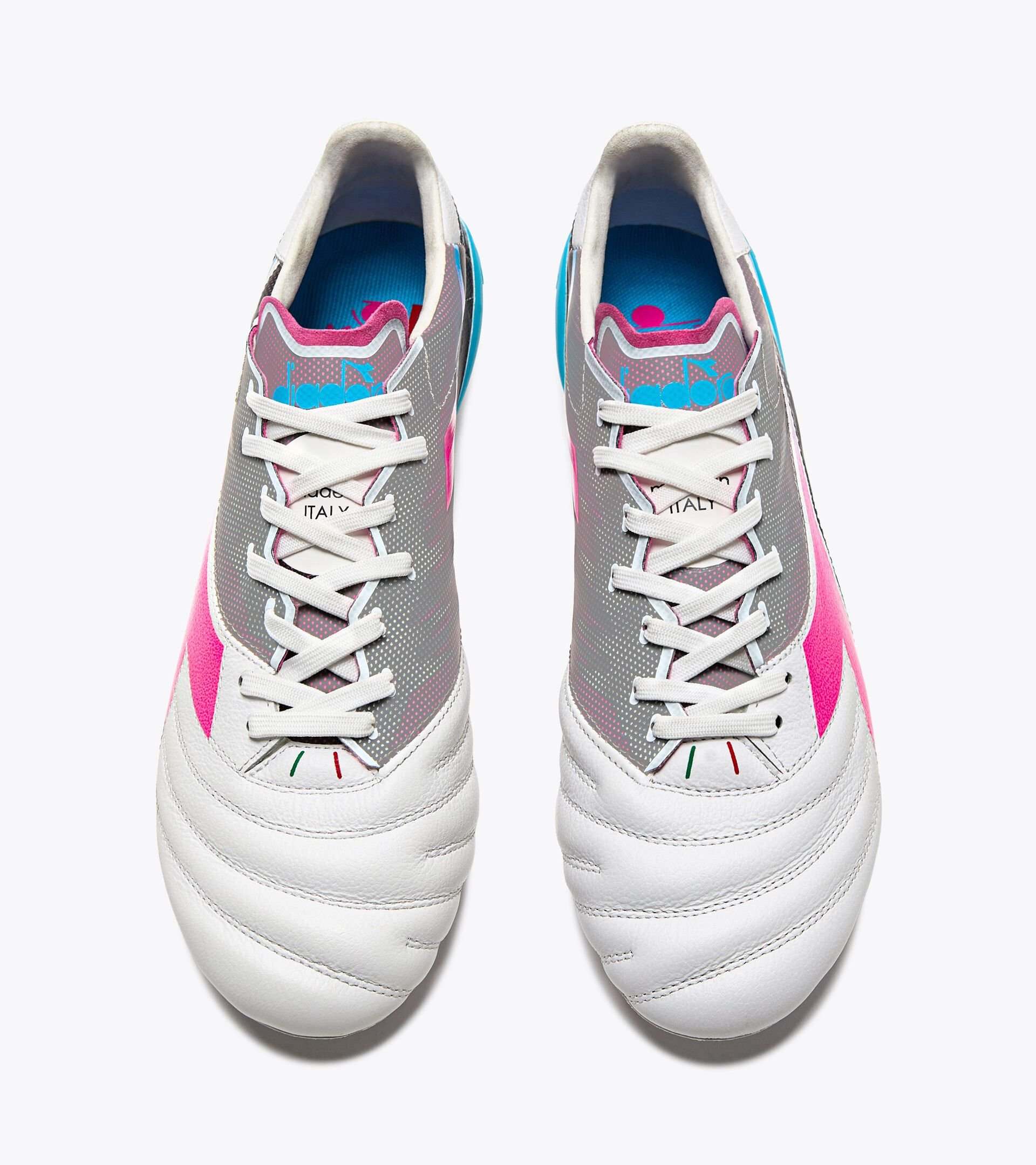 Calcio boots for firm grounds - Made in Italy - Gender Neutral BRASIL ELITE VELOCE GR ITA LPX WHT/PINK FLUO/BLUE FLUO - Diadora