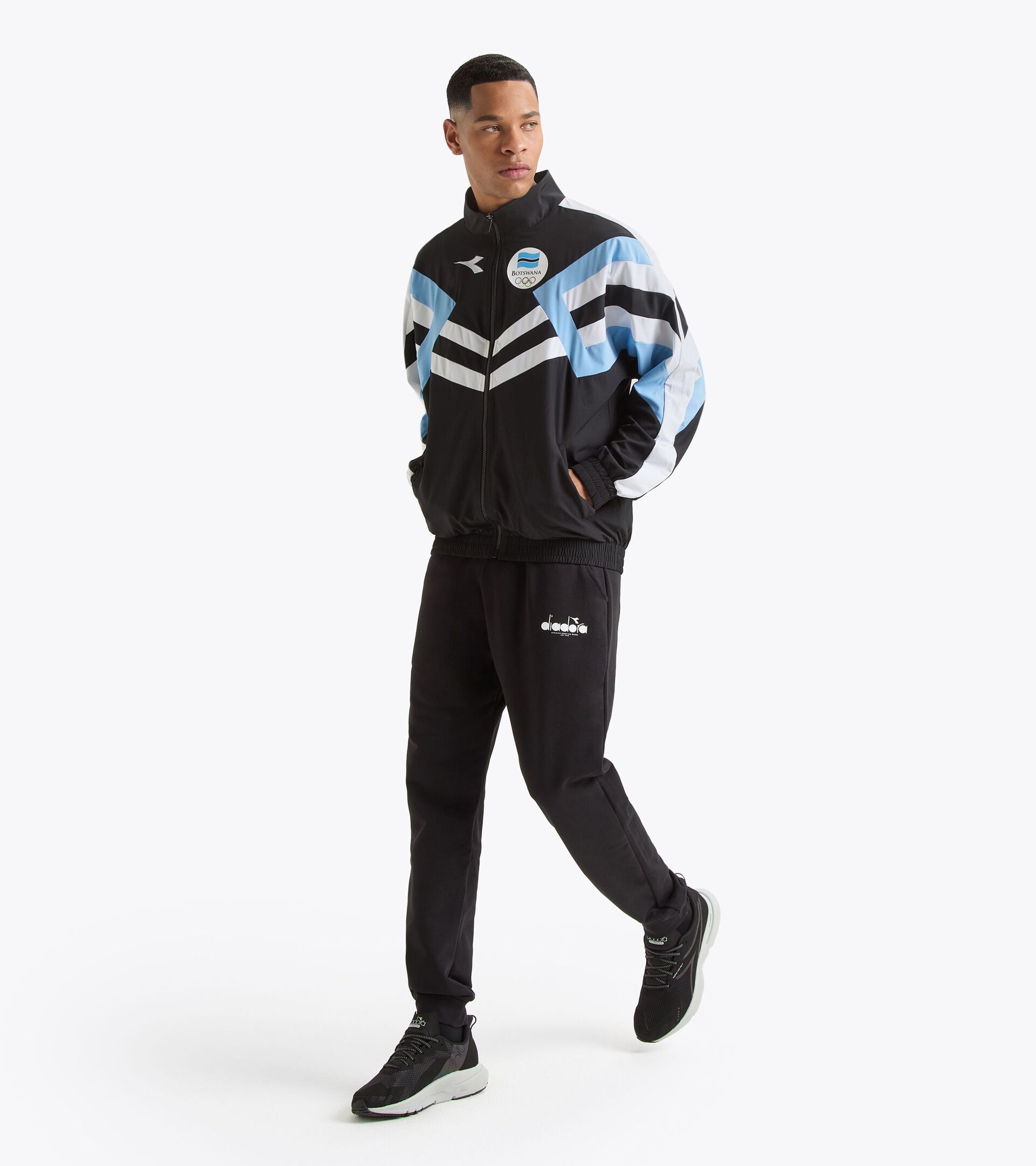 Track Jacket  - All-Gender TRACK JACKET PODIUM BOTSWANA LOGO BOTSWANA FLAG BLUE - Diadora