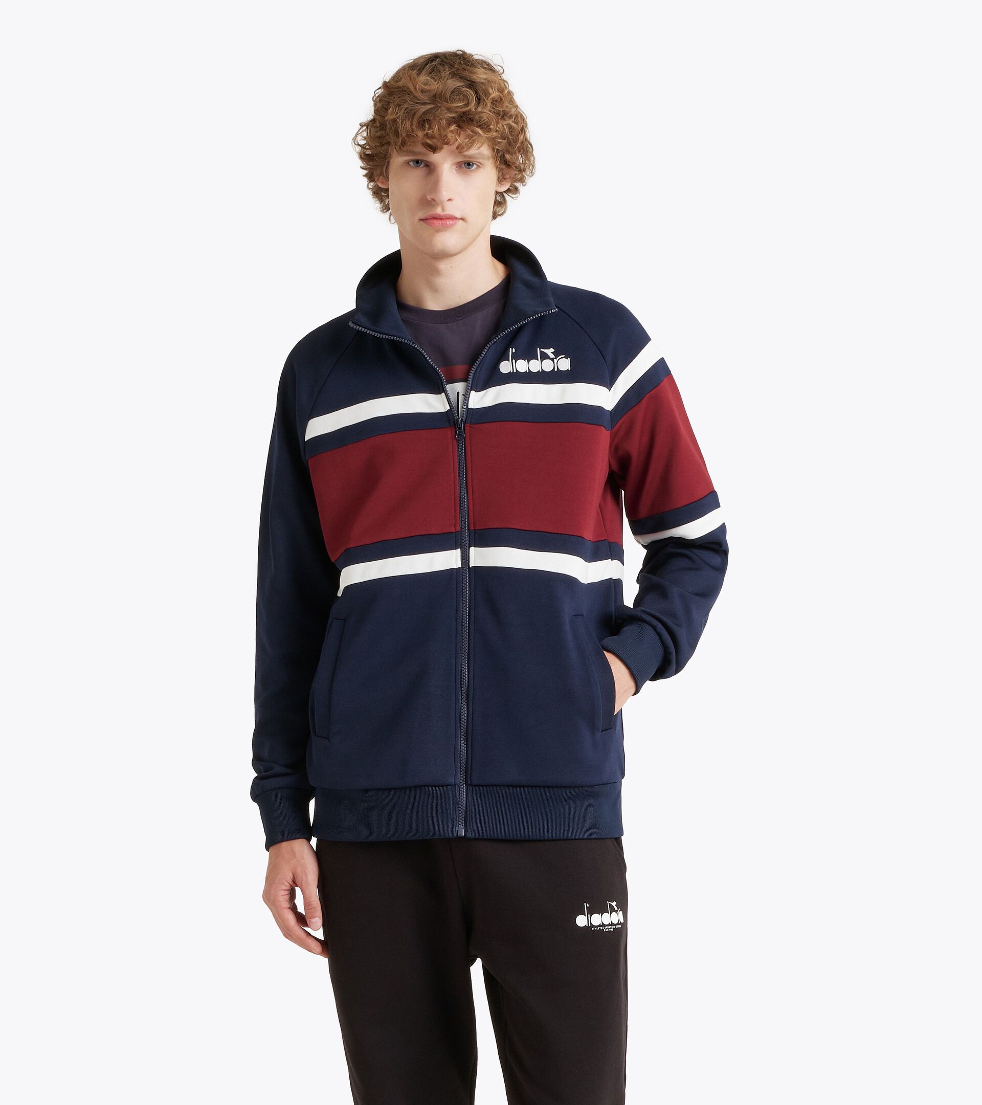 80s-inspired sports jacket - All-gender JACKET 80S BLUE DENIM/OPTICAL WHITE - Diadora