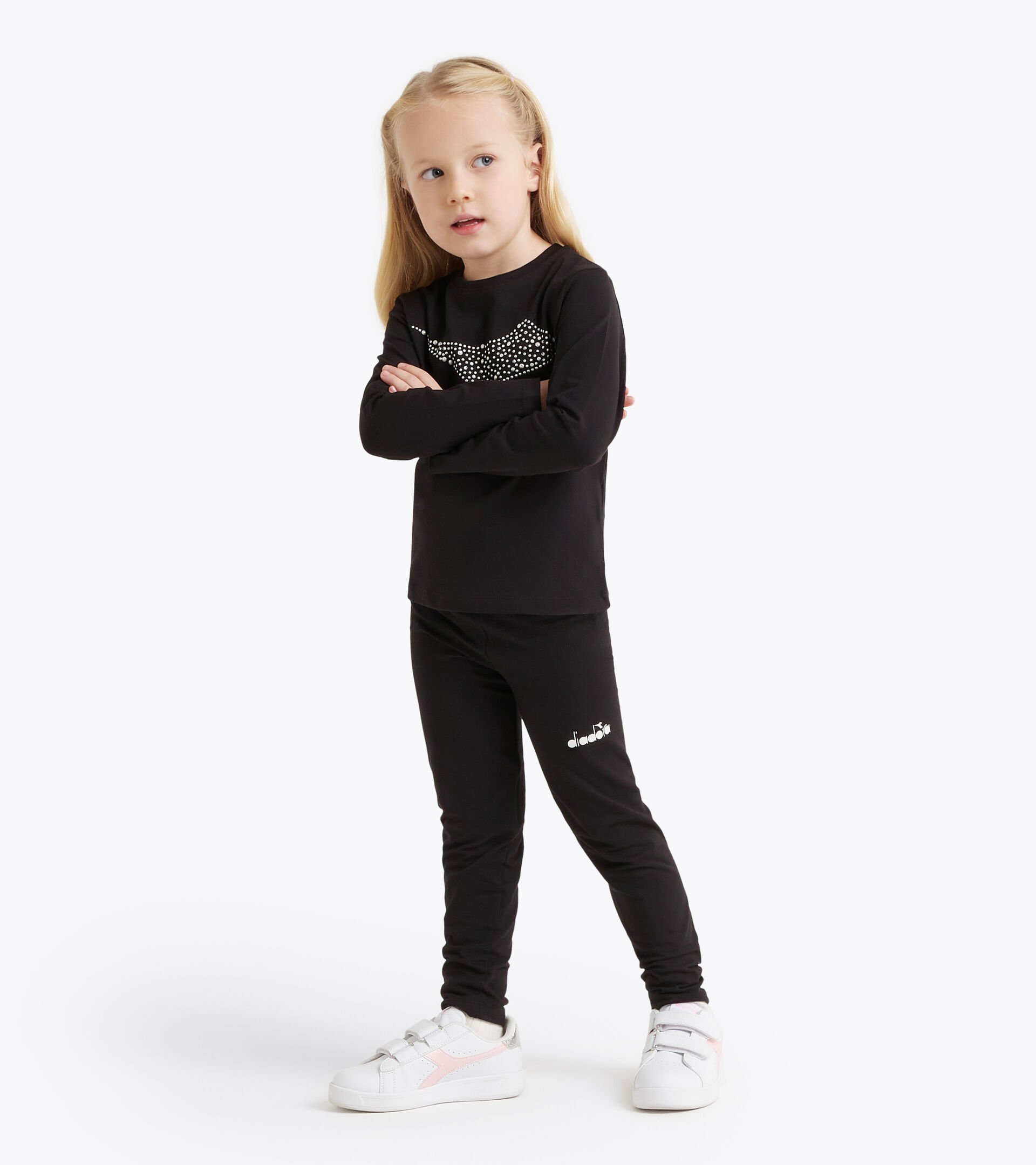 Sports t-shirt - Girls JG. T-SHIRT SS RHINESTONE TD BLACK - Diadora