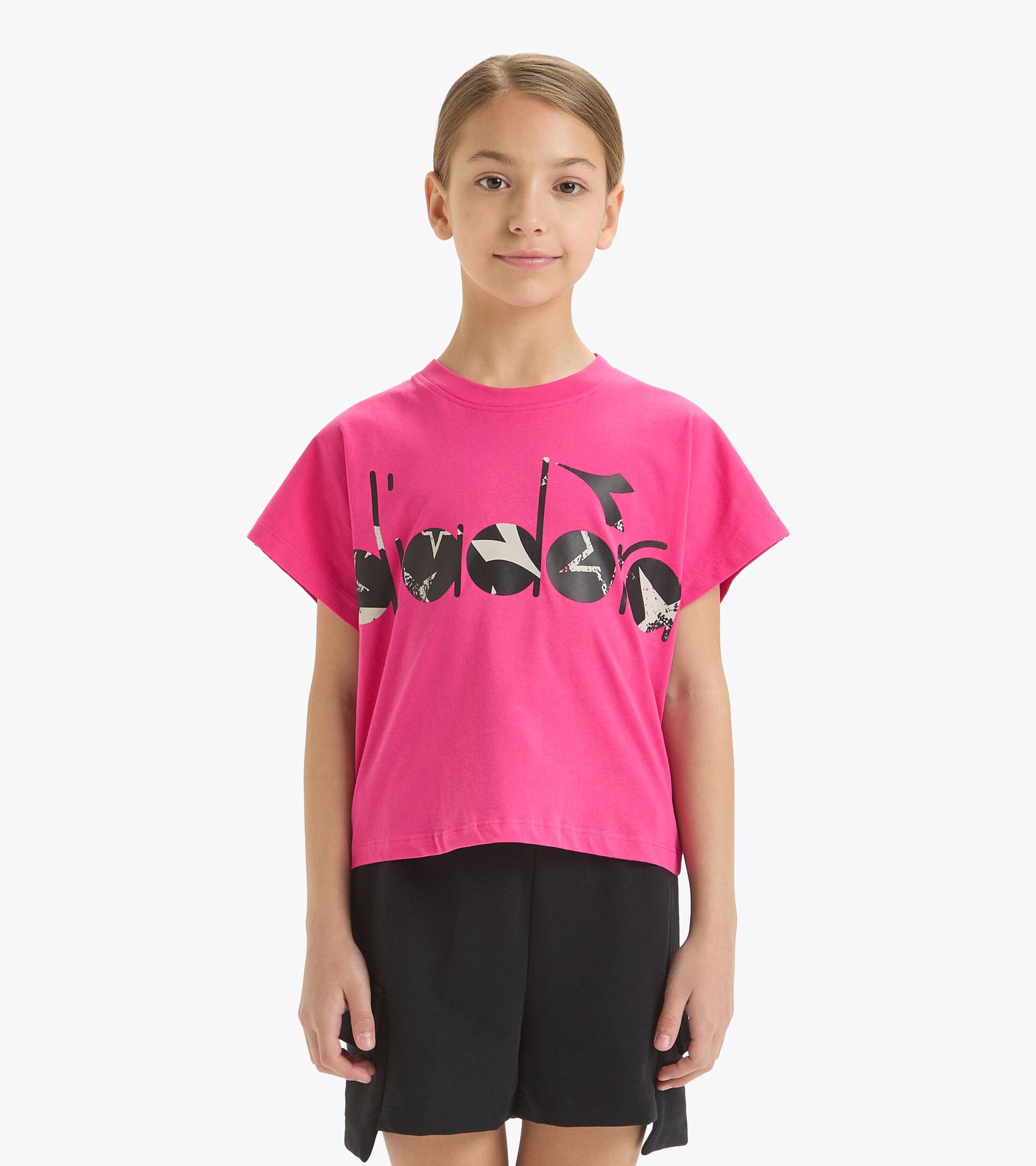 Cropped T-Shirt – Boxy-Schnitt – Mädchen JG. T-SHIRT STARS FUCHSIE ROSAROT - Diadora