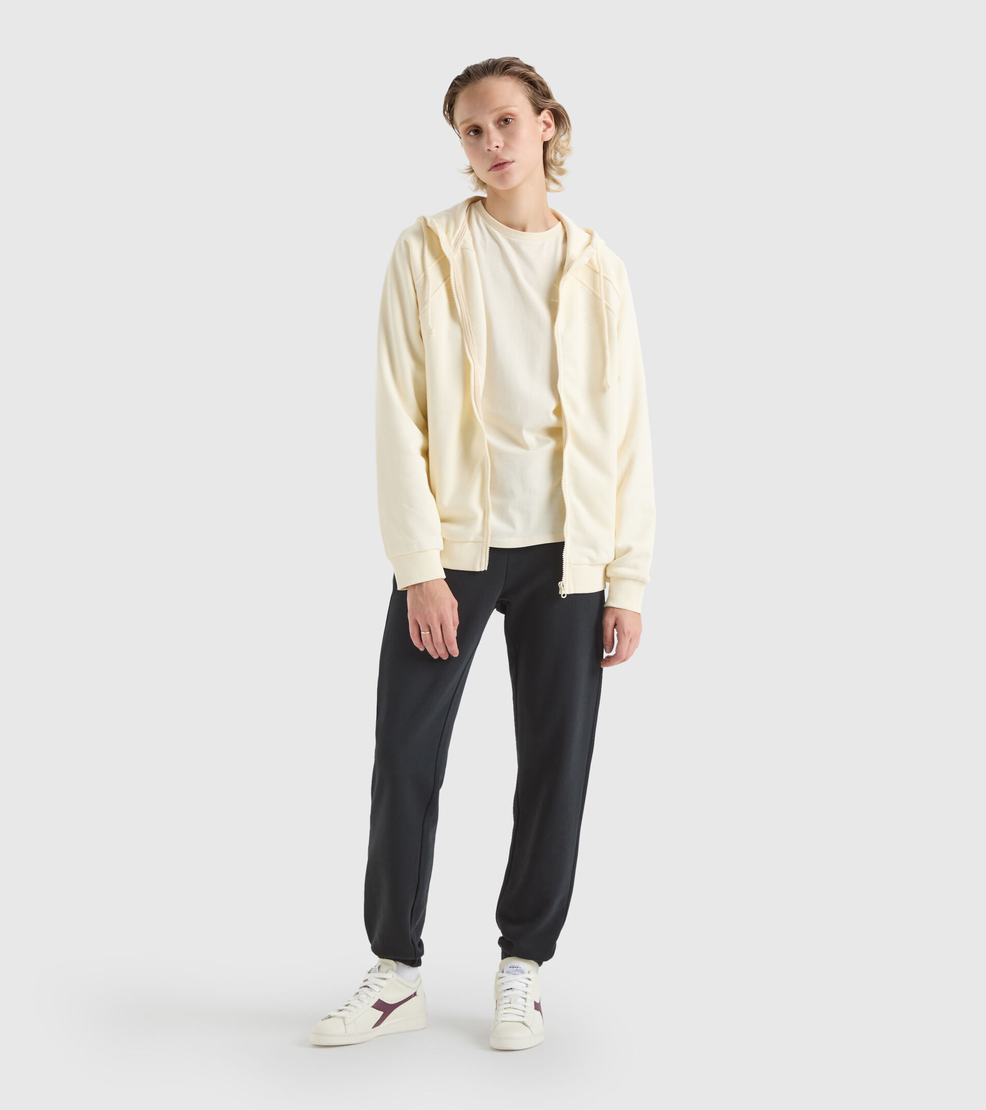 Hooded sweatshirt - Women L.HOODIE FZ CHROMIA ANTIQUE WHITE - Diadora