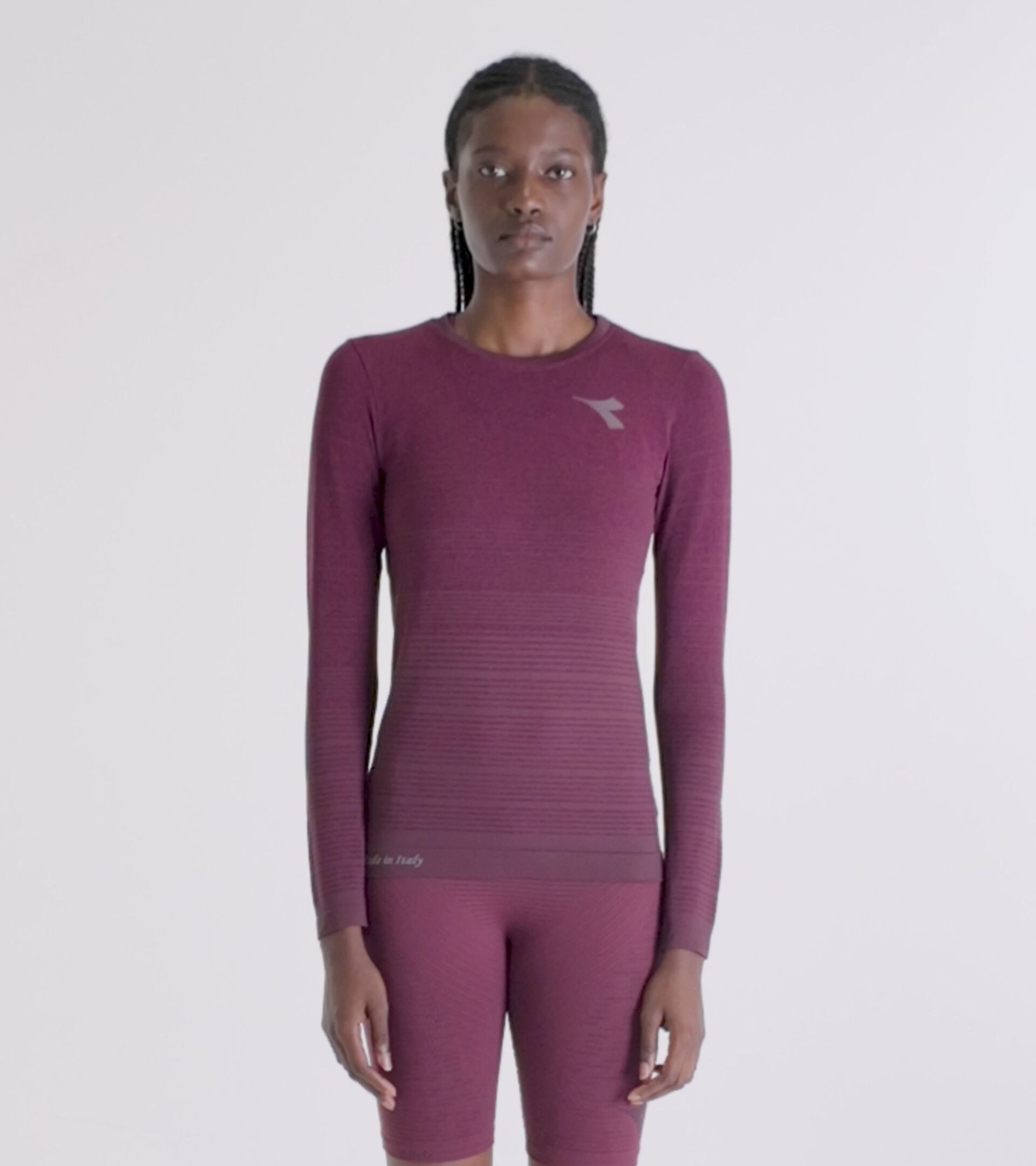 T-shirt technique thermorégulateur à manches longues§Running§Femme L. LS T-SHIRT STRATOUNO ROUGE BANDEROLE - Diadora