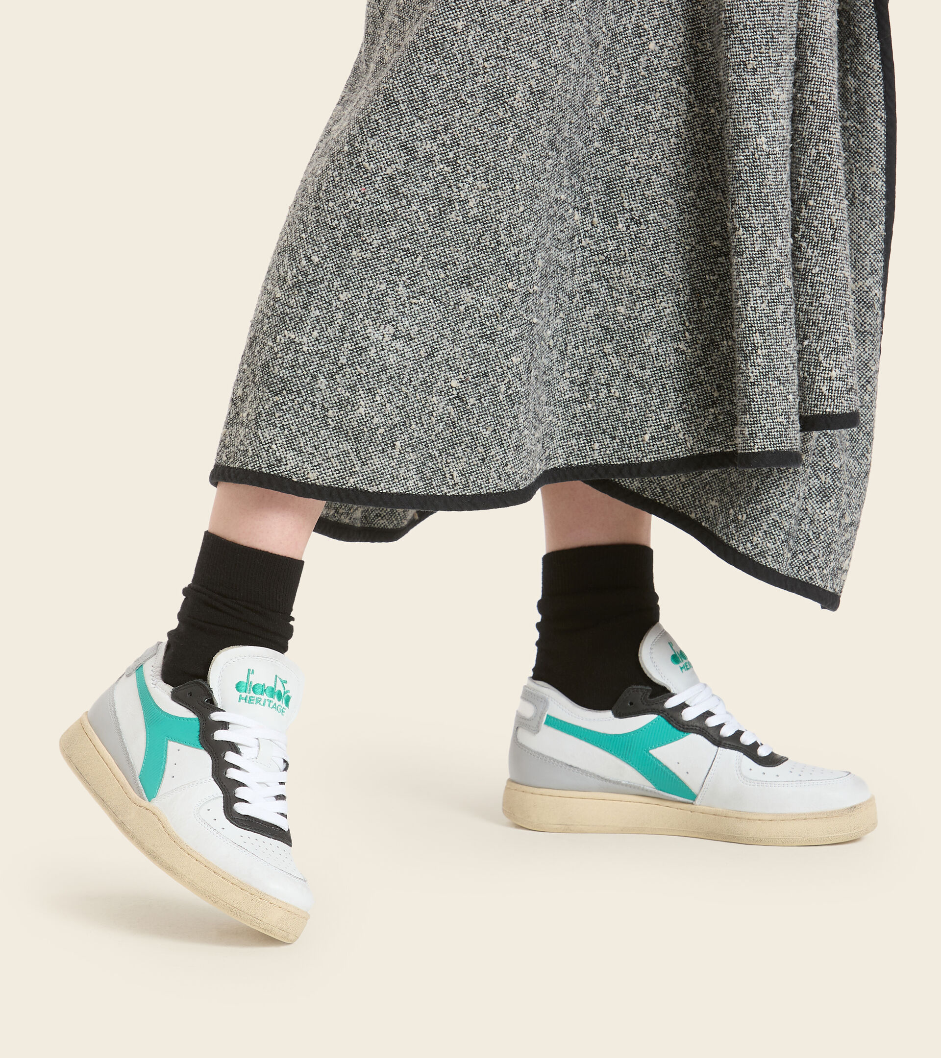 Footwear Heritage UNISEX MI BASKET ROW CUT WHITE/HIGH RISE/PEACOCK GREEN Diadora